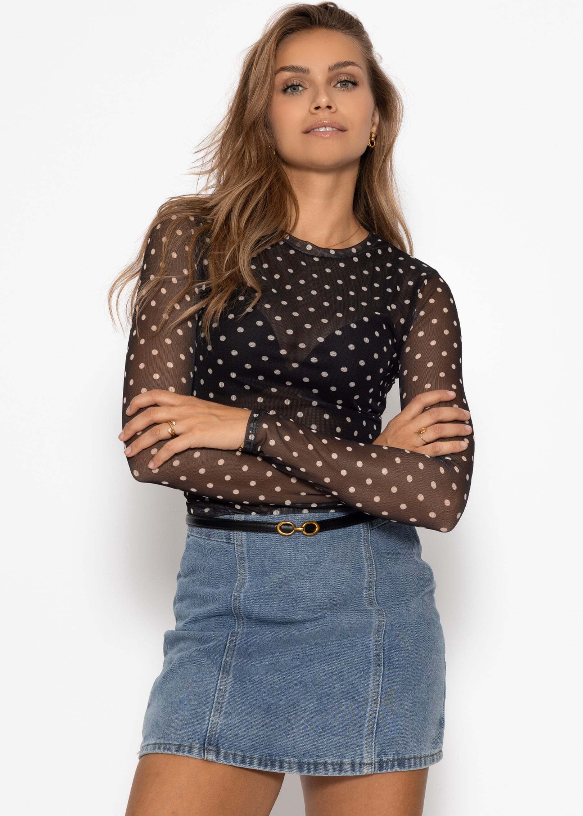 SASSYCLASSY Langarmshirt Mesh Langarmshirt mit Punkten günstig online kaufen
