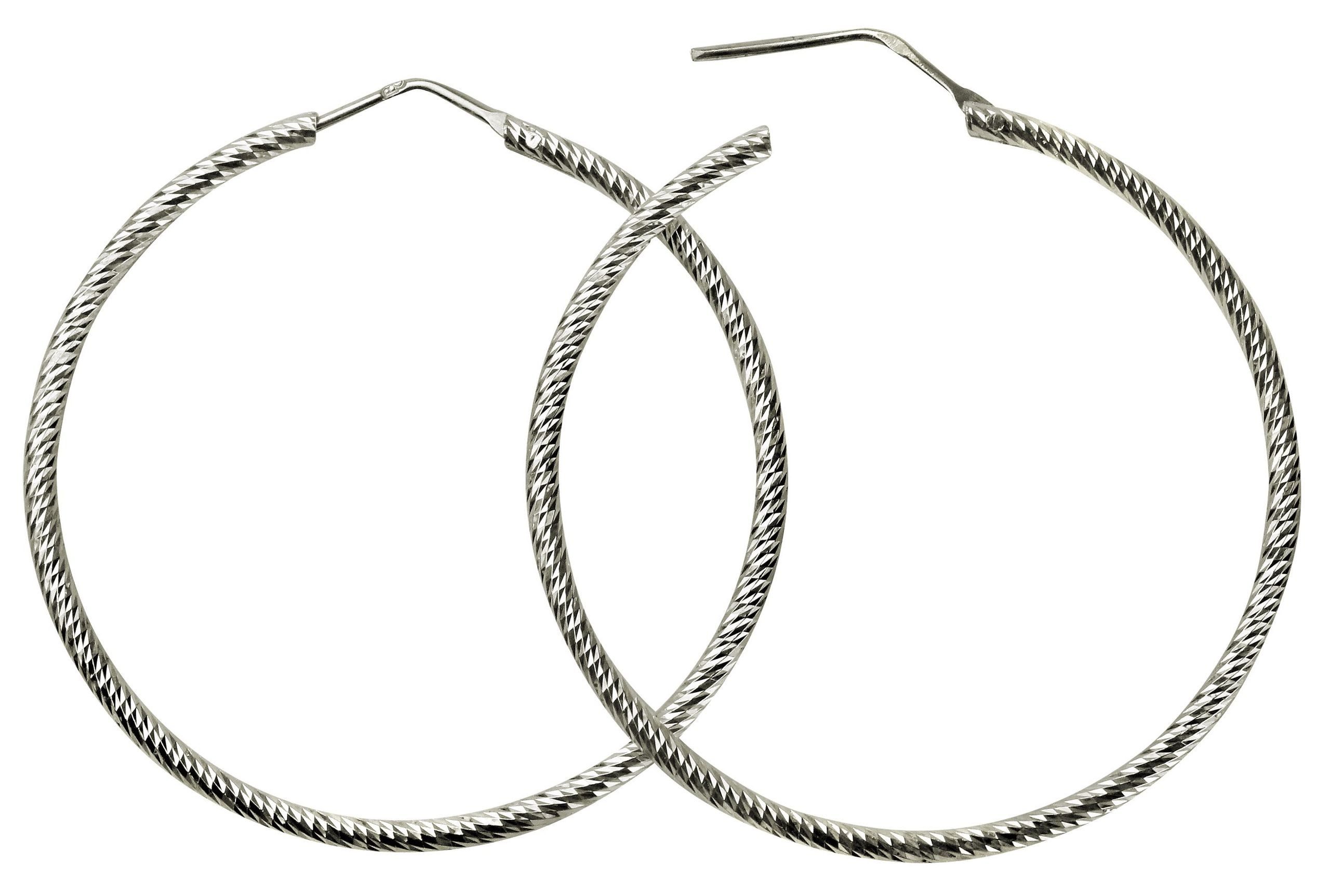 SILBERMOOS Paar Creolen Diamantierte Creolen L, 925 Sterling Silber