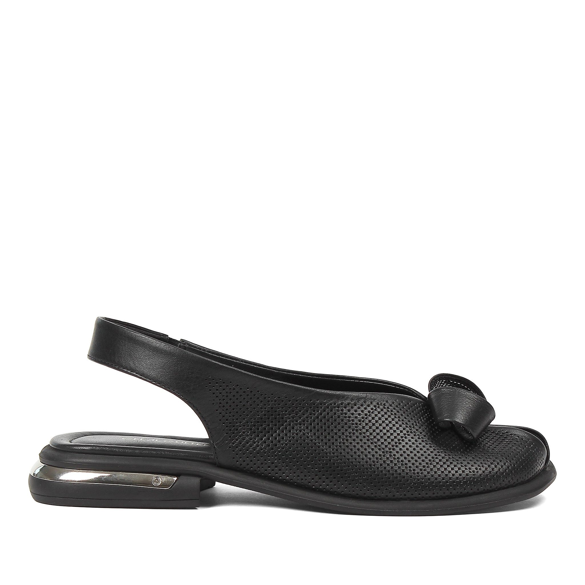 Celal Gültekin Slingback Blockabsatz Lochmuster Schleife Damen Sandalette Glattleder, Lochmuster & Schleife, Echtleder-Futter, Schwarz, 36