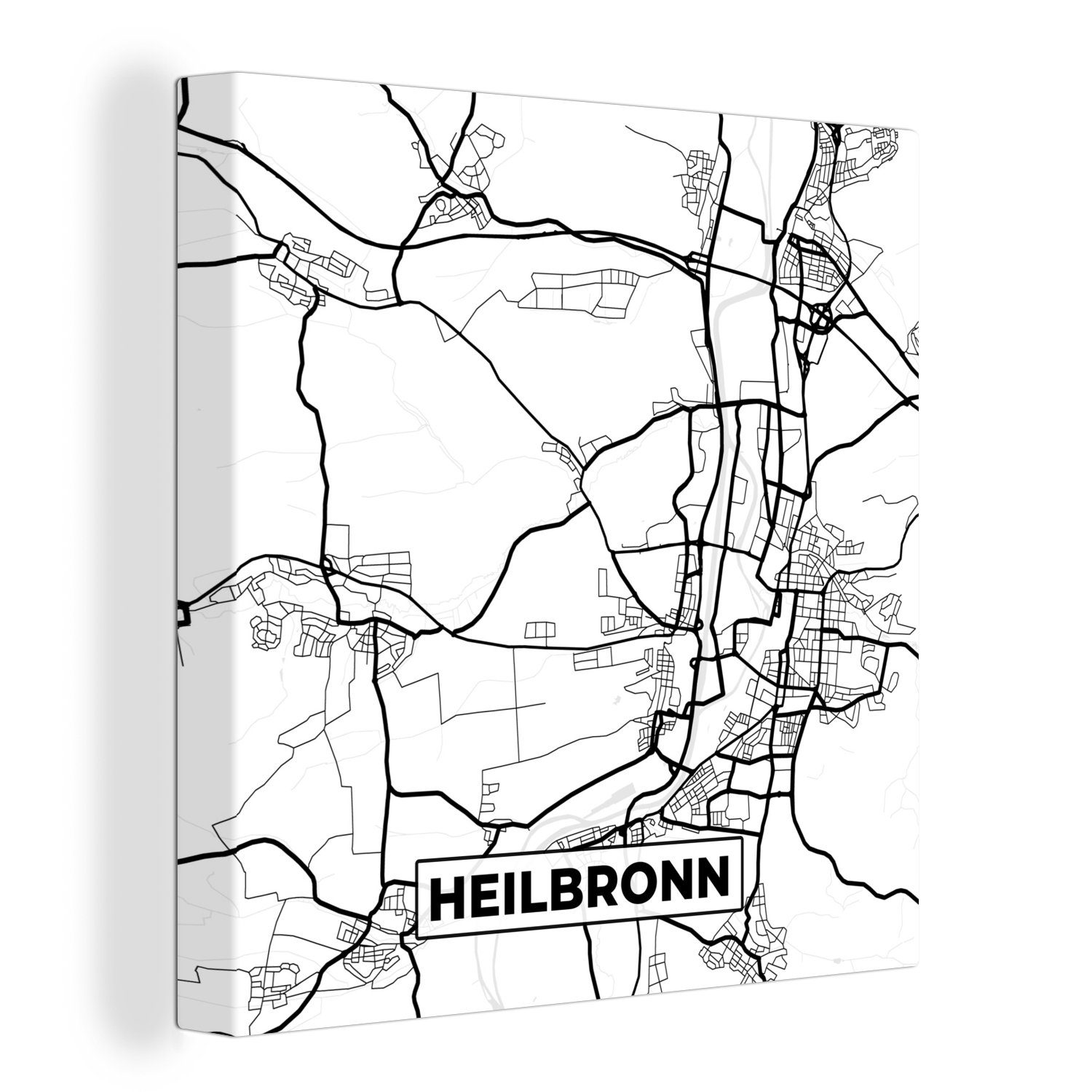 OneMillionCanvasses® Leinwandbild Heilbronn - Karte - Stadtplan - Wegbeschreibung, (1 St), Leinwand Bilder für Wohnzimmer Schlafzimmer