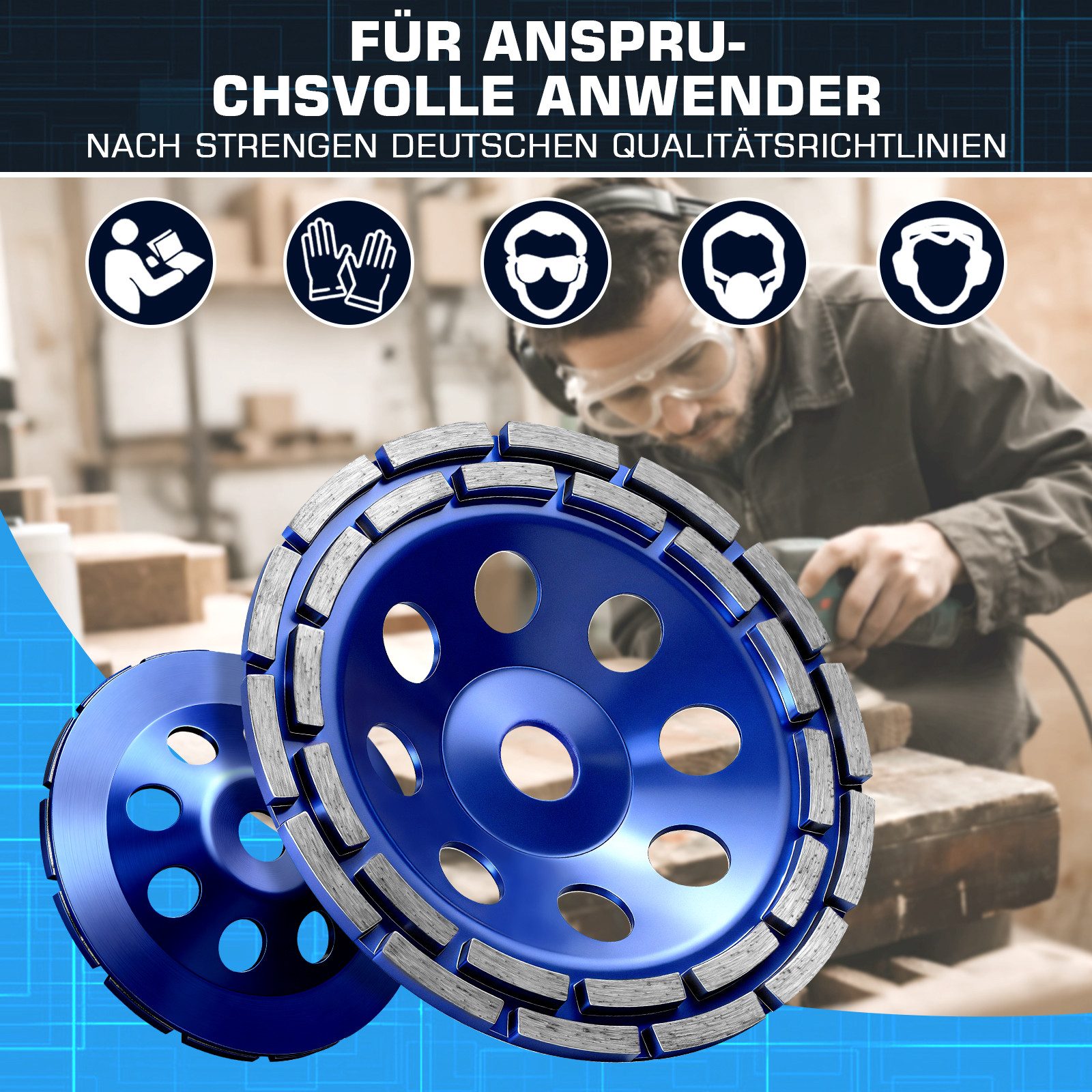 XERSEK Schleifscheibe Diamant-Schleiftopf für Winkelschleifer, Topfschleifer Max.12250 U/min, (Doppelreihig, Ø100x20mm Universelle Eignung für Schleifer 20mm Bo – Bild 5 von 5