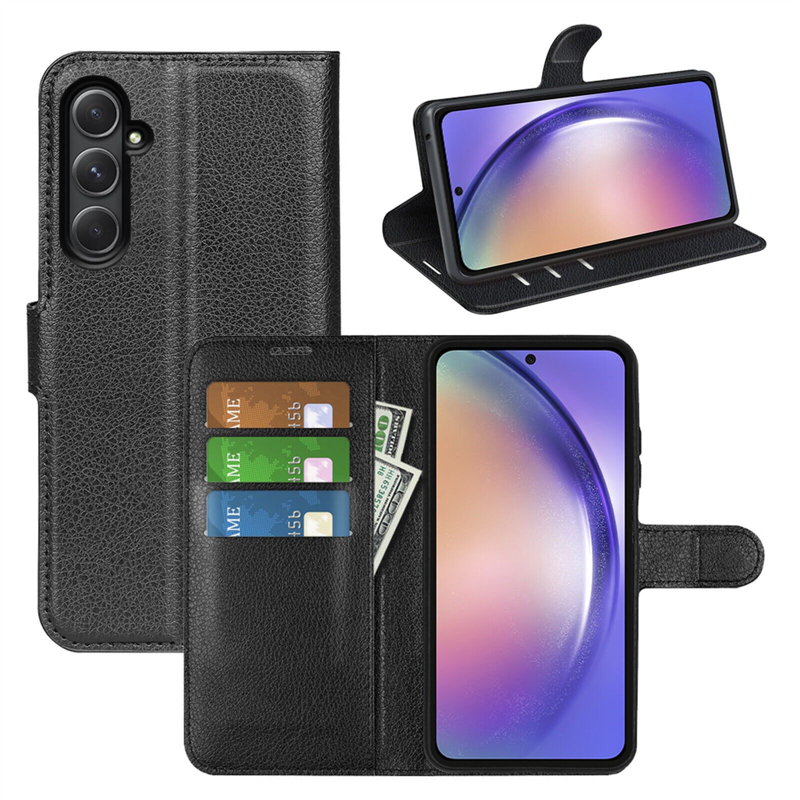 betterfon Handyhülle Handytasche für Samsung Galaxy A55 5G Klapphülle Schwarz, 3 Kartenfächer, Magnetverschluss & Standfunktion im Lederlook
