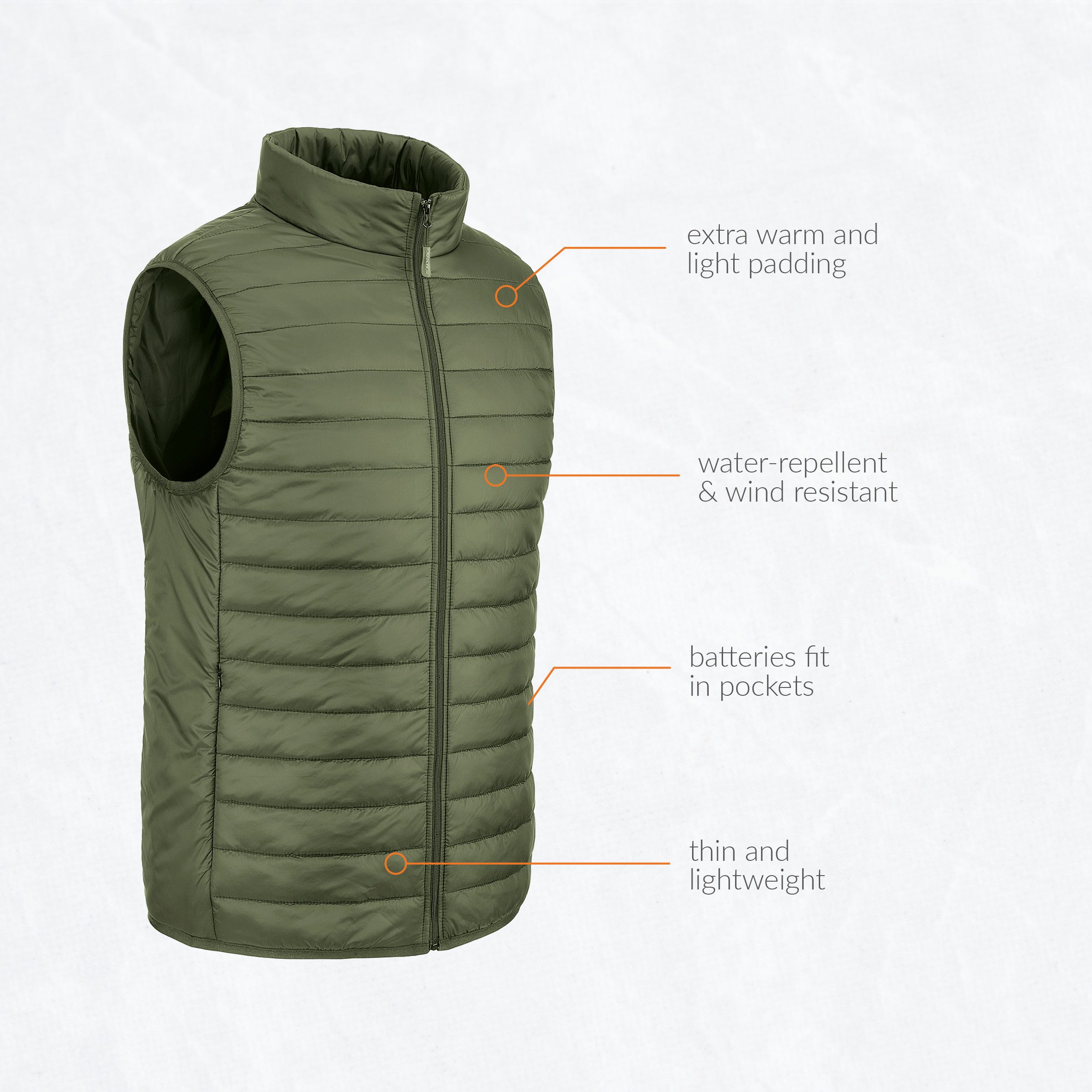 30seven Steppweste beheizte Weste - Regular Fit Herren - Khaki 7,4V Set inkl. Powerbank & Ladegerät