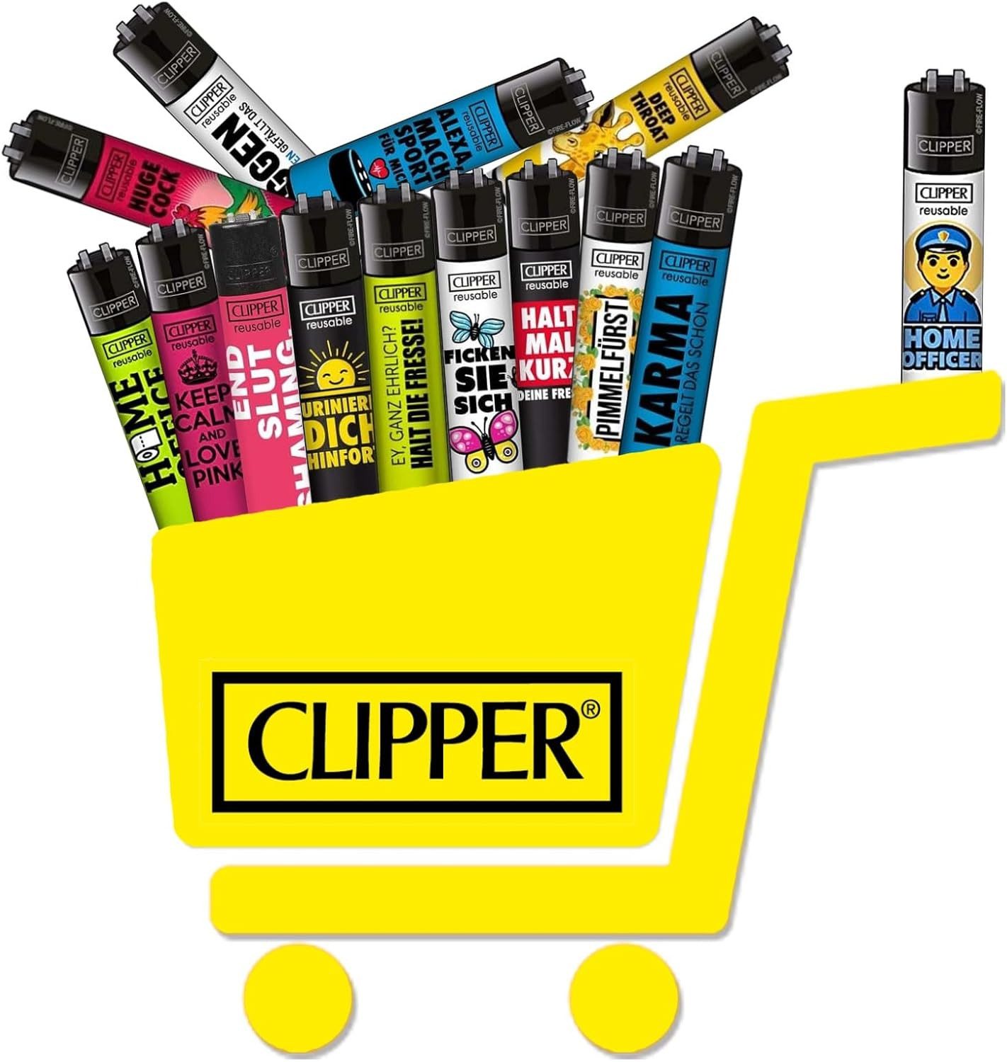 CLIPPER Feuerzeuge 4 Stück im Mix - Wundertüte- nachfüllbar & wiederverwendbar (4-St), Ideal für Sammler, Raucher, Outdoor und Haushalt