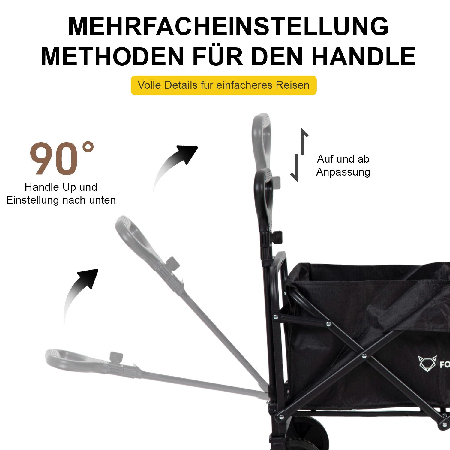 FOXSPORT Folding Wagon, Handcart, Transport Wagon, Beach Buggy (Package), Wider Solid Rubber Tires, Up to 100 kg, Front and Rear Brakes