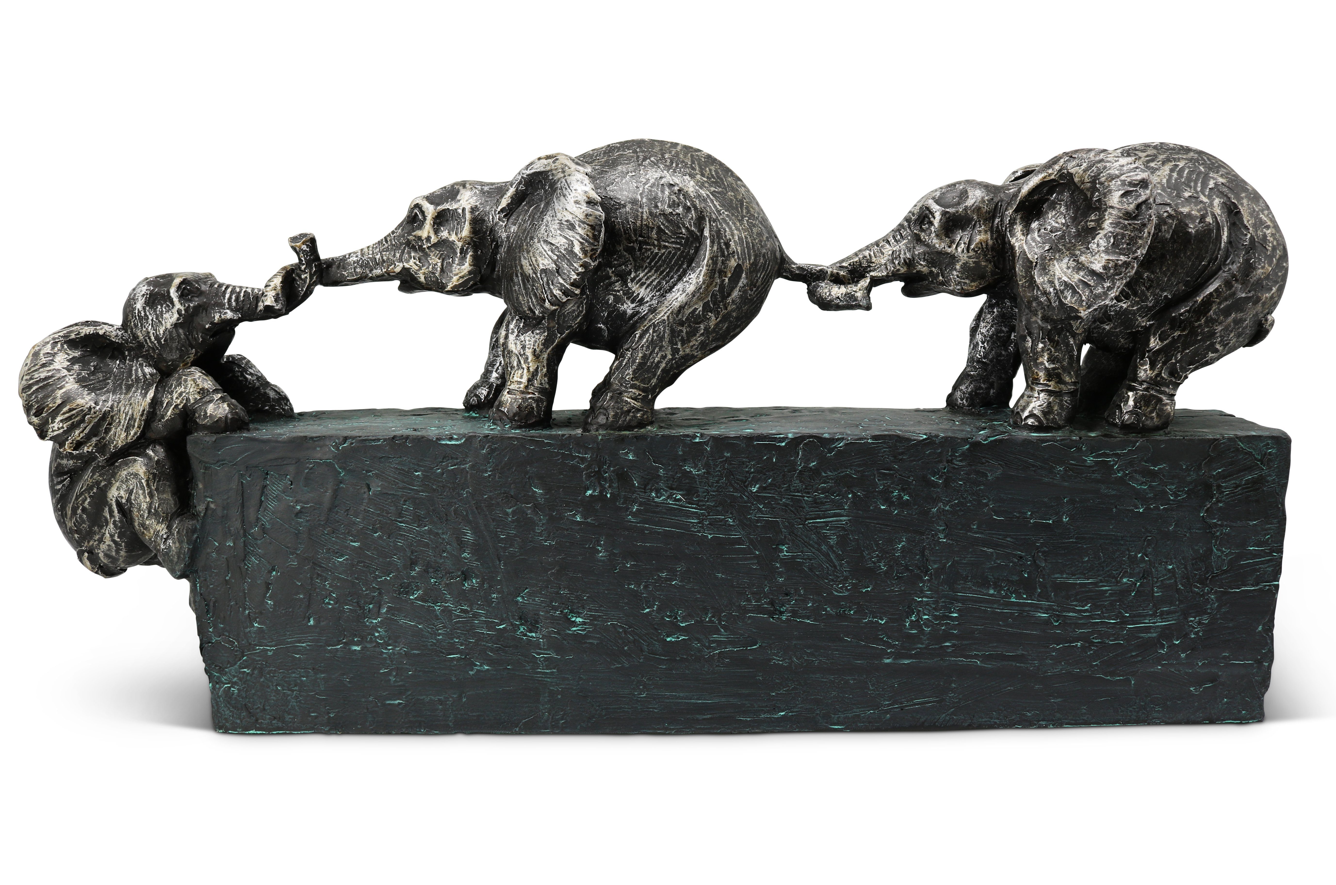 Feinknick Skulptur Familienbande - Zeitloses Symbol für Zusammenhalt in Familie & Team, Elefanten Dekoration aus Marmorit-Polyresin 43 cm lang