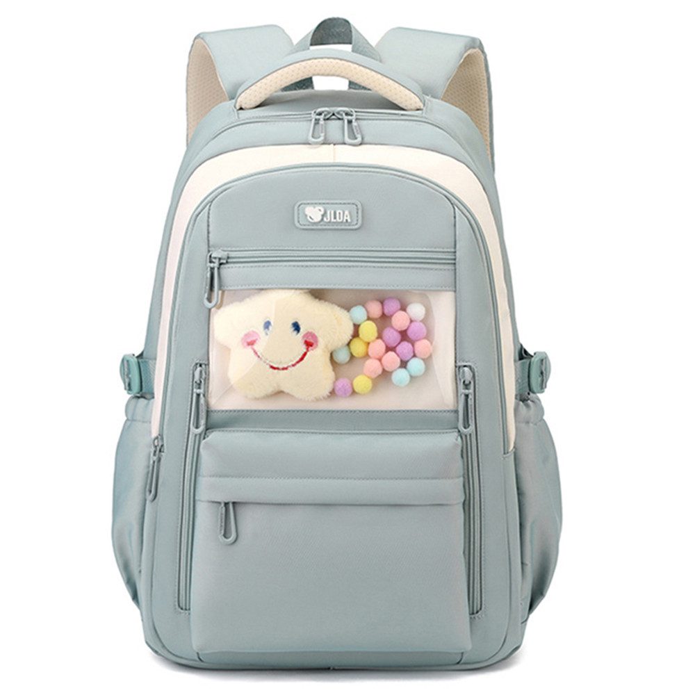 MOPUEA Schulrucksack Rucksack Schule Mit transparenter Fronttasche Mädchen Jungen Teenager (Turnbeutel Seitentasche, Laptopfach, Wasserabweisend, 1-tlg., mit doppelter Reißverschluss)
