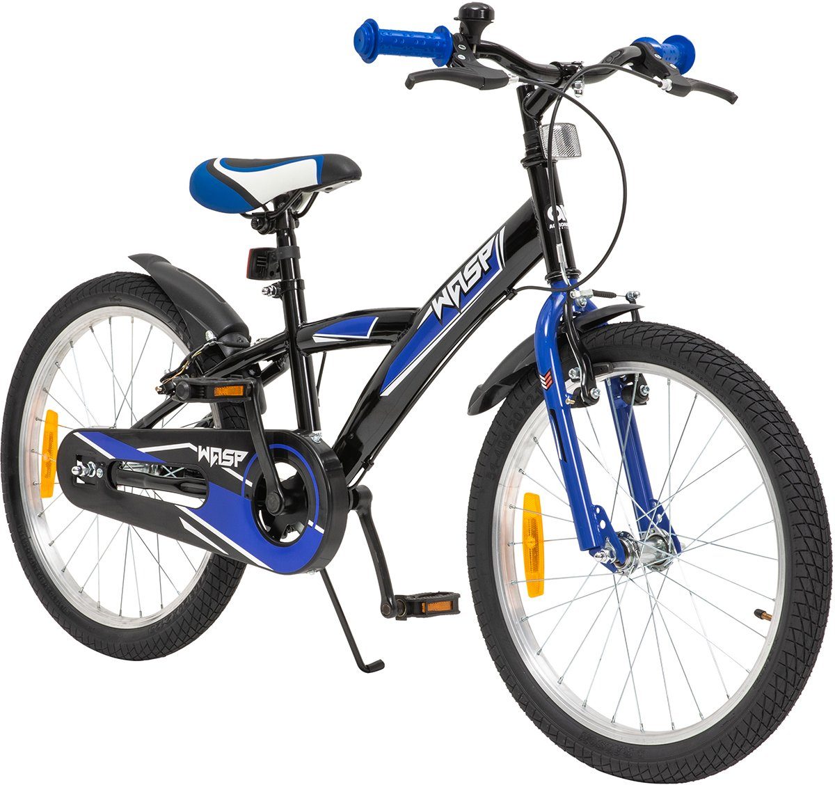 Luftbereifung, Bike ab 115 / blau), cm (20 1-tlg., Jungen Zoll, Schutzbleche, kg, Gang, V-Brake-Bremsen, Kinderfahrrad Fahrrad Wasp, Jahre ohne Katzenaugen, Reflektoren, Körpergröße, schwarz Kinderrad ab Klingel, Mädchen Rad Kinder Motors Antirutschgriffe, Kettenschutz, 40 max. Fahrradständer, 1 Schaltung, Actionbikes höhenverstellbares Zuladung 6