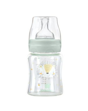 Kikkaboo Babyflasche Baby Glasflasche 120 ml, Weithalsöffnung, Silikonsauger Größe S, Deckel