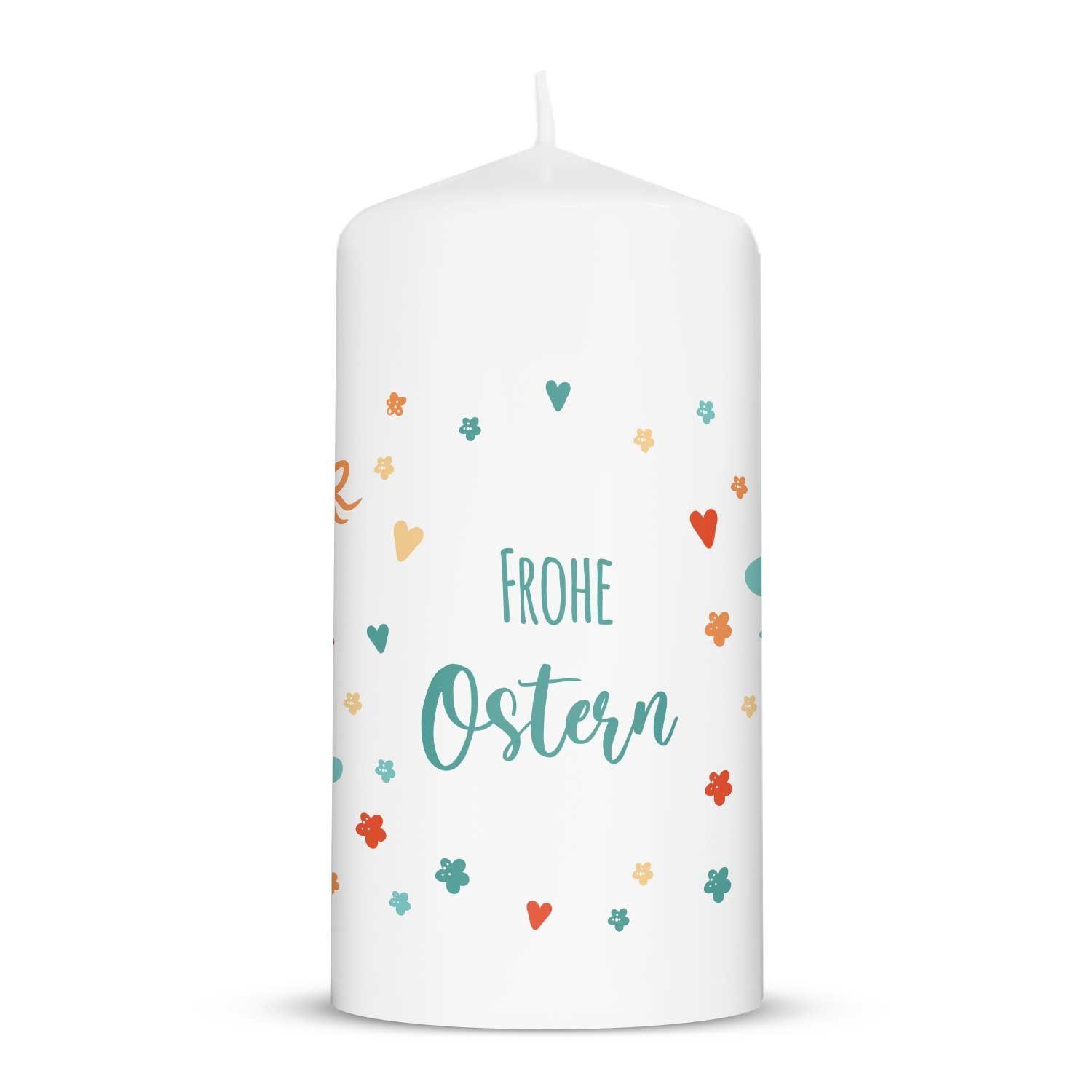 GRAVURZEILE Stumpenkerze Frohe Ostern - Bedruckte kleine Oster Kerze - Geschenk für Familie -