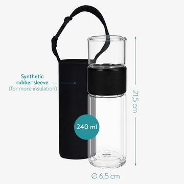 Navaris Isolierflasche Teeflasche aus Glas mit Edelstahl Sieb - 240ml - Teebereiter to go