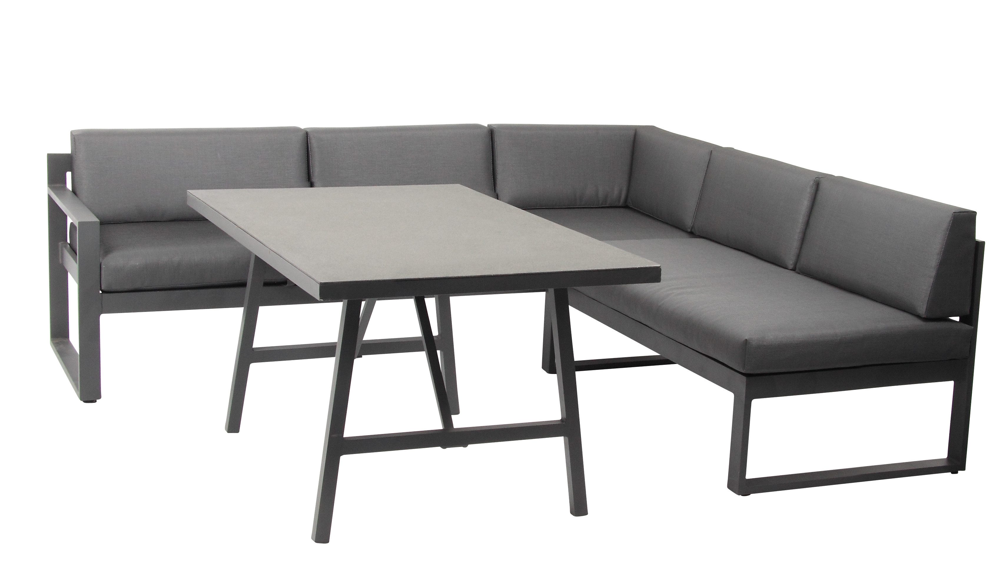 acamp Gartenlounge-Set Aluminium Sitzgruppe 3-teilig, Dining Lounge wetterfest, Spraystone, (Spar-Set, 3-tlg., 3-teilig: 2 Bänke & Tisch), pflegeleicht, hoher Sitzkomfort, klappbare Rückenlehne, Polster 10 cm