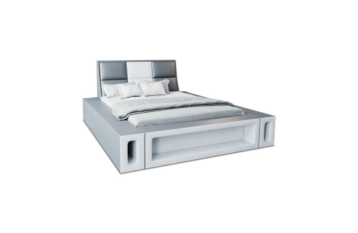 Sofa Dreams Boxspringbett Venosa Bett Kunstleder Premium Komplettbett mit LED Beleuchtung, Mit Topper, mit Matratze, mit LED Beleuchtung grau-weiß
