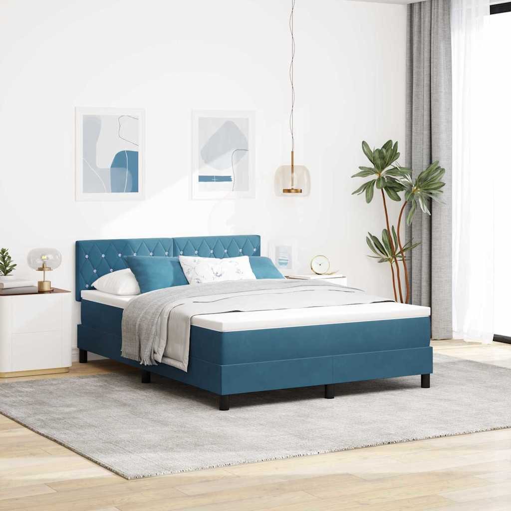 vidaXL Boxspringbett, Boxspringbett mit Kopfteil Dunkelblau 140 x 200 cm Samt