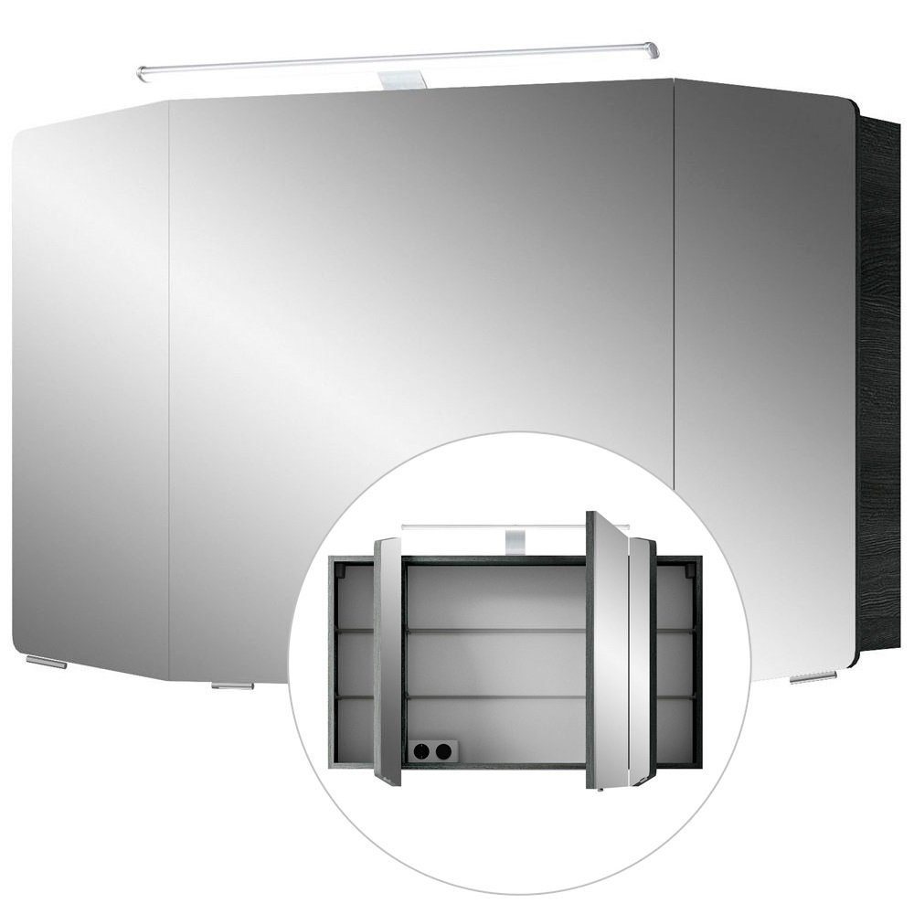 Lomadox Spiegelschrank CERVIA-66 Badezimmer 100cm graphit Struktur, LED-Beleuchtung, : 100/67/17 cm | Spiegelschränke