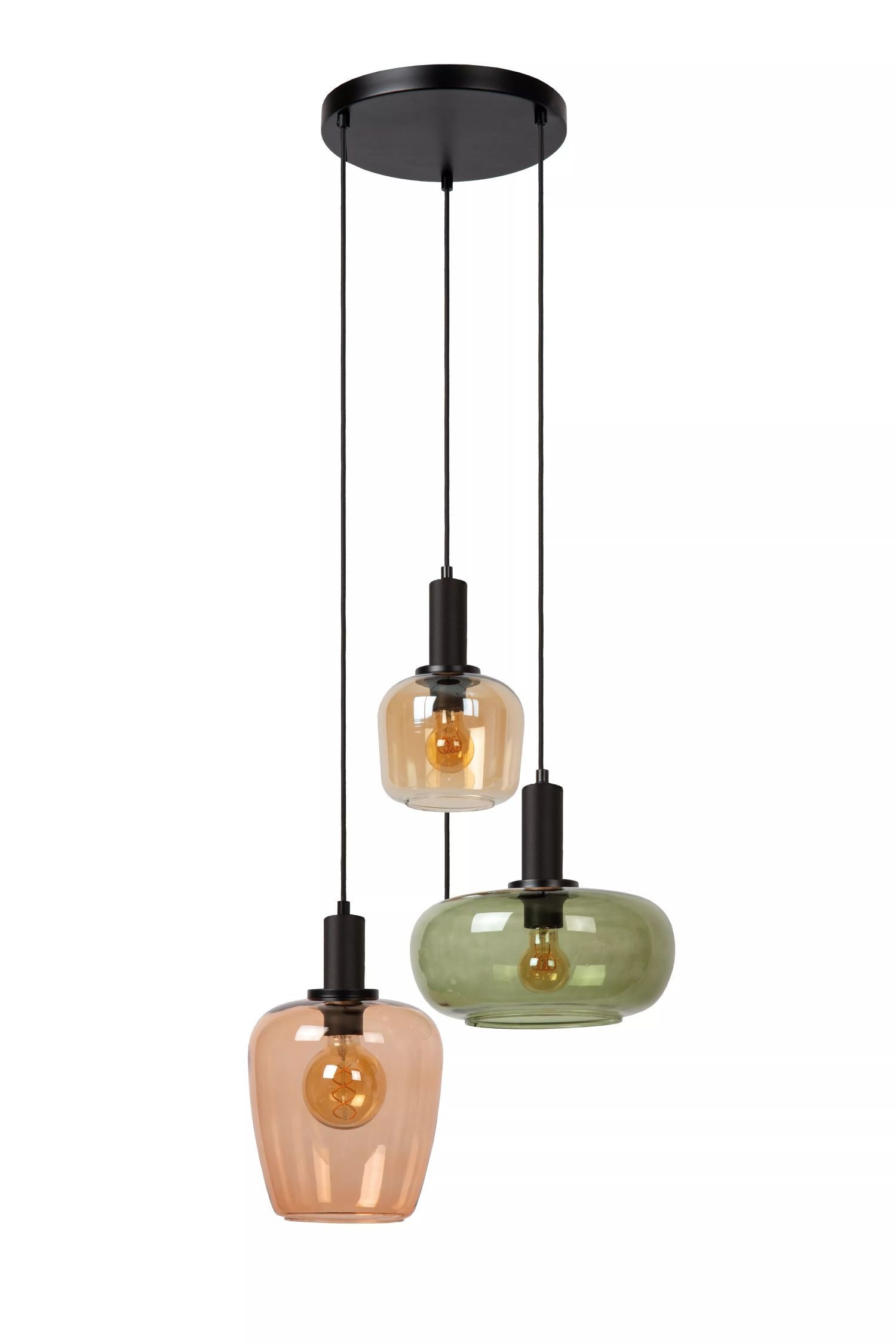 Licht-Erlebnisse Pendelleuchte YILUM, ohne Leuchtmittel, Metall Glas E27 B: 51 cm H: max. 174 cm Schwarz Bunt 3-flammig