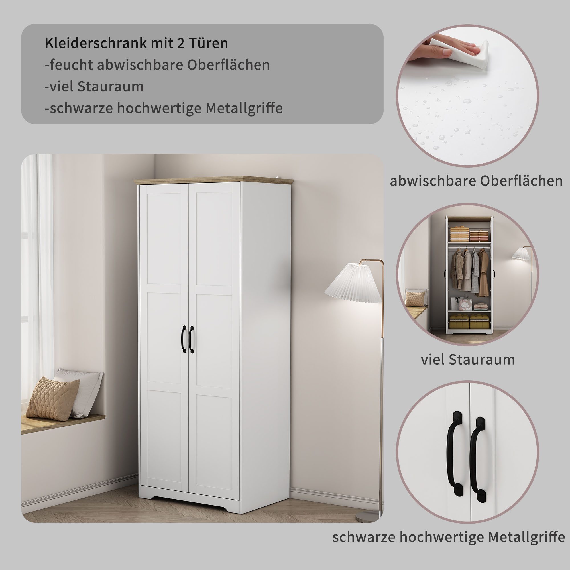 OTTO home Kleiderschrank Emmilia Schrank Schlafzimmerschrank im Landhaus Design Landhaus Schrank mit 2 Türen in Breite 82,7cm, Höhe 2m