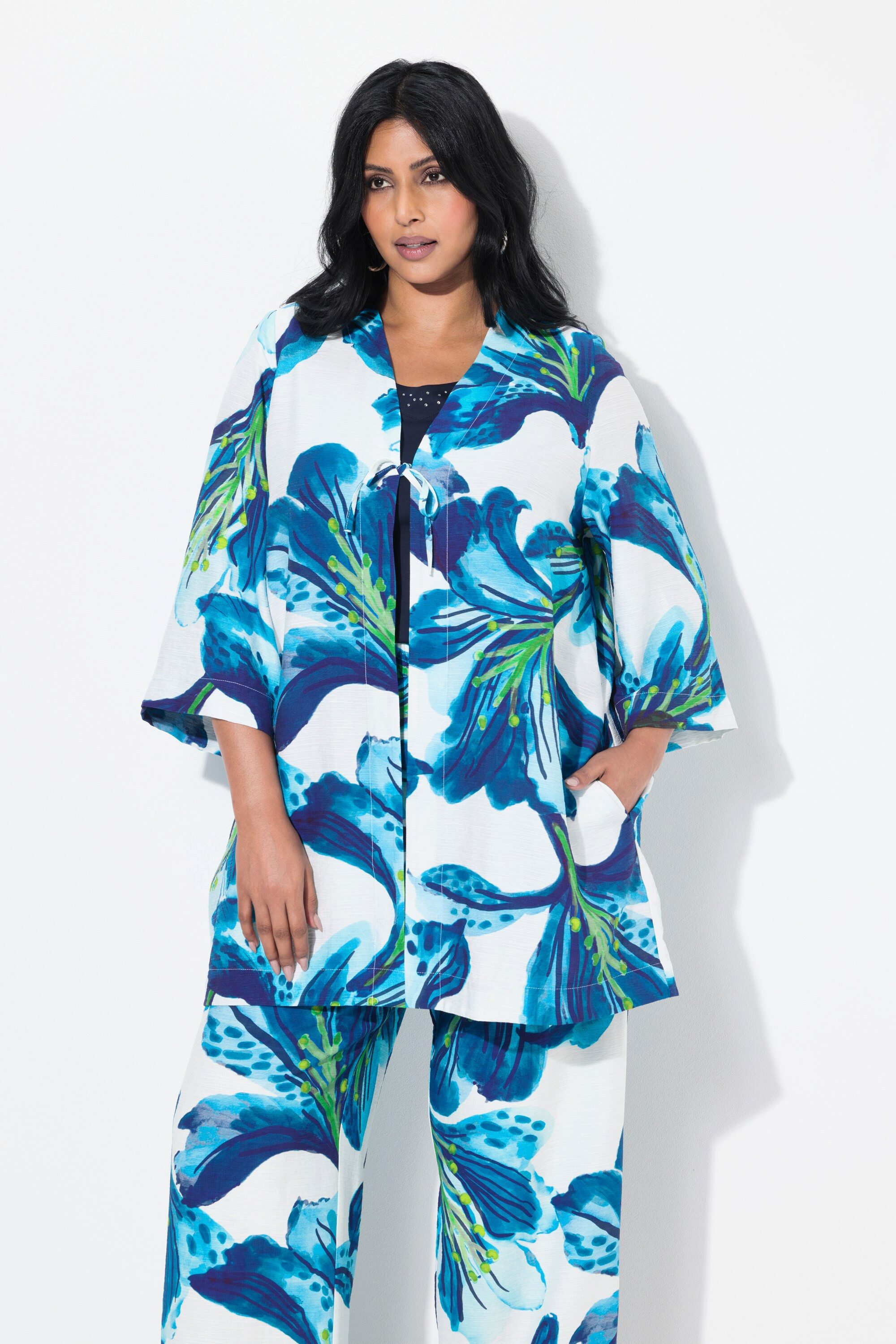Sommerjacke Jacke Blüten V-Ausschnitt 3/4-Arm