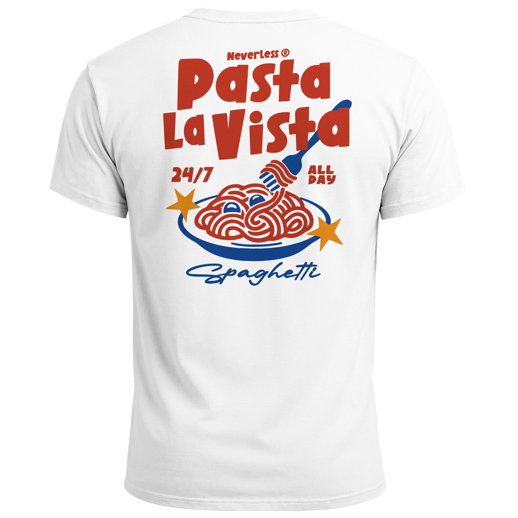 Print-Shirt Herren T-Shirt Backprint Pasta la Vista Spaghetti Print