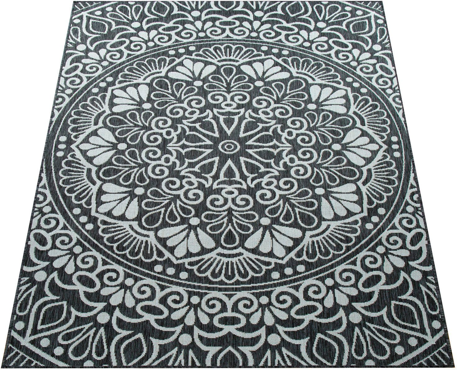 Teppich Coco 205, Paco Home, rechteckig, Höhe: 4 mm, Flachgewebe, Paisley Muster, In- und Outdoor geeignet schwarz