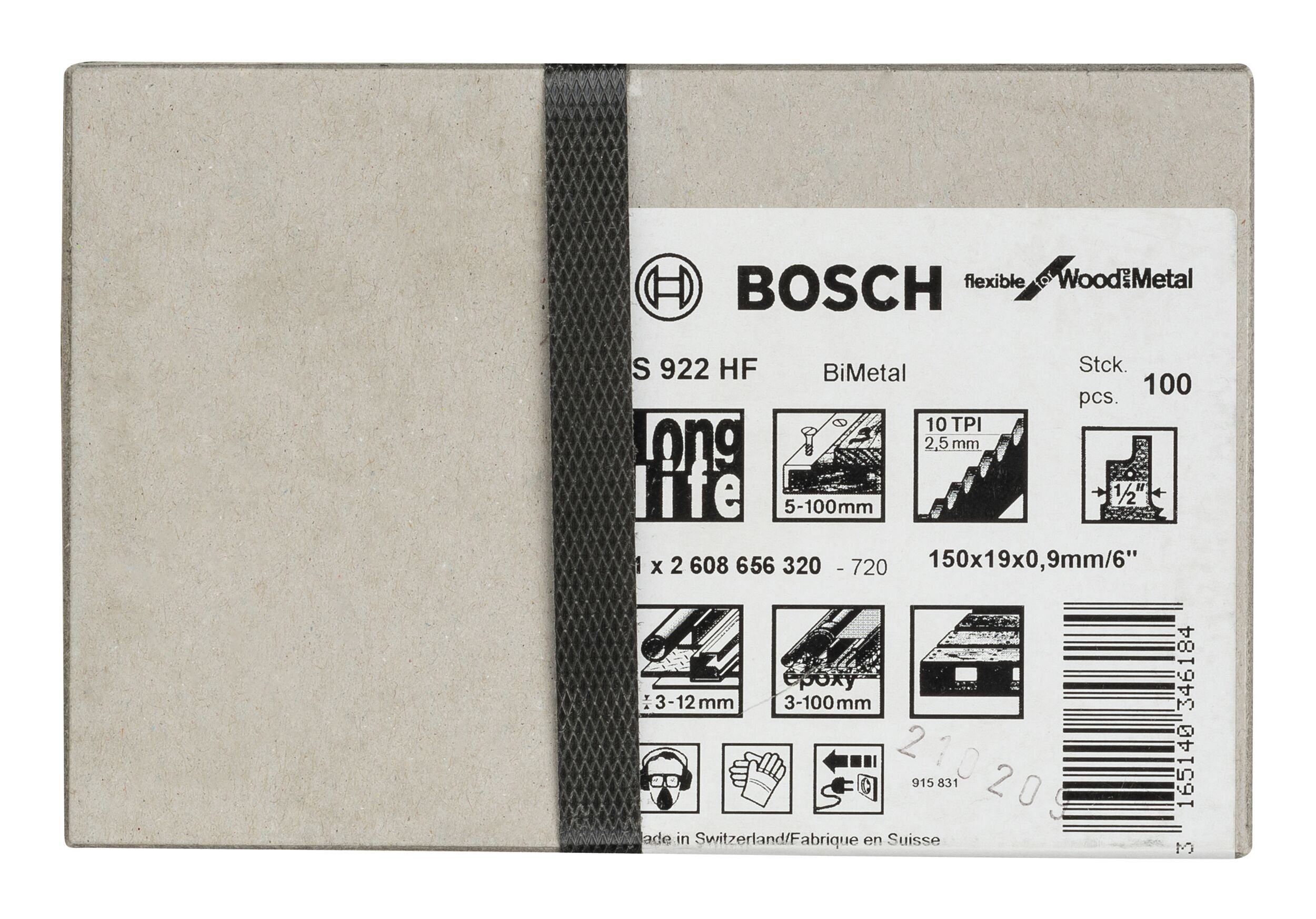 - HF Flexible Säbelsägeblatt S BOSCH 100er-Pack (100 and Metal Wood Stück), for 922
