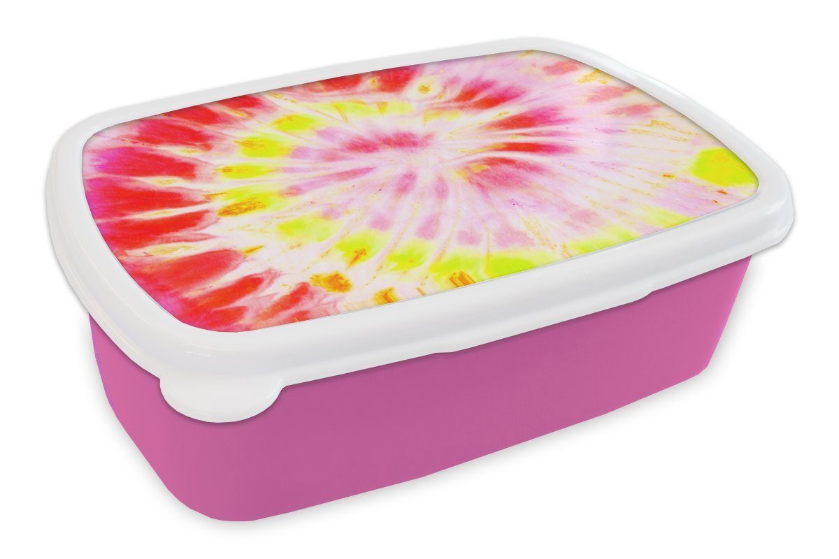 MuchoWow Lunchbox Sommer - Krawattenfärbung - Regenbogen, Kunststoff, (2-tlg), Brotbox für Erwachsene, Brotdose Kinder, Snackbox, Mädchen, Kunststoff rosa