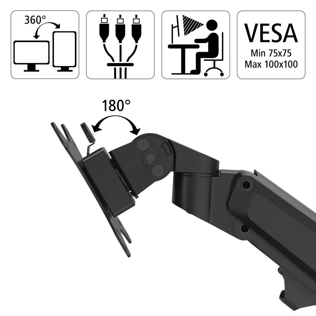 Hama Monitor-Halterung Bildschirm Halterung, höhenverstellbar mit Gasfeder, 13-35" Monitorarm, (bis 35 Zoll)