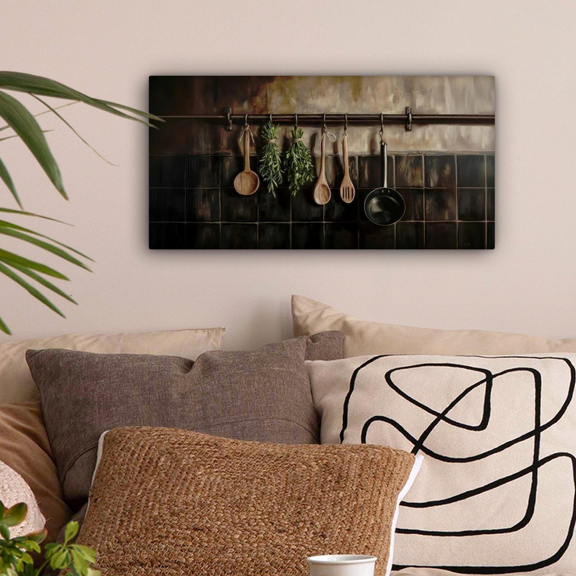 OneMillionCanvasses® Leinwandbild Panorama Küchengeräte - Rustikal günstig online kaufen