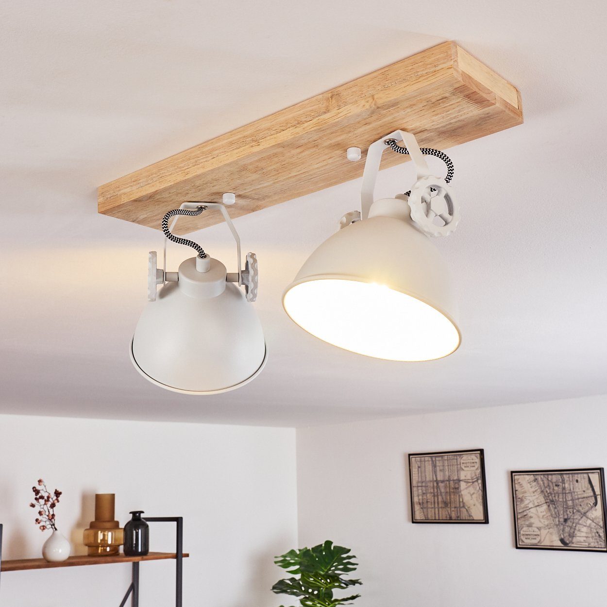 hofstein Deckenleuchte »Mot« Deckenlampe aus Metall/Holz in Weiß/Natur, ohne Leuchtmittel, mit verstellbaren Strahlern, 2xE14, Retro/Vinatge Design – Bild 3 von 5