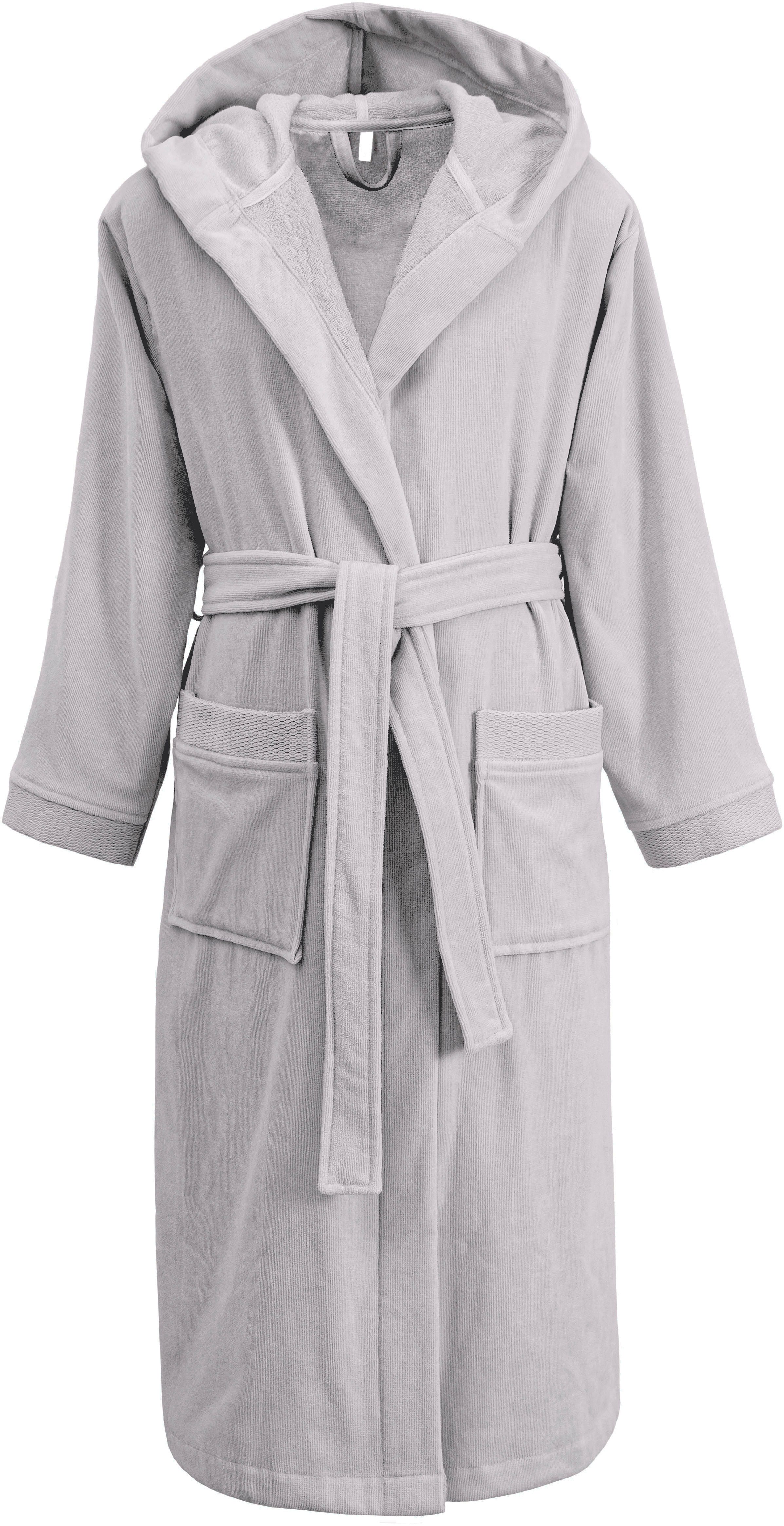 OTTO home Unisex-Bademantel Fenya, 330 g/m², Premium, Hotelbademantel, Morgenmantel, Sauna & Spa, Langform, Veloursfrottier, Kapuze, Gürtel, Reißverschlusstasch – Bild 4 von 5