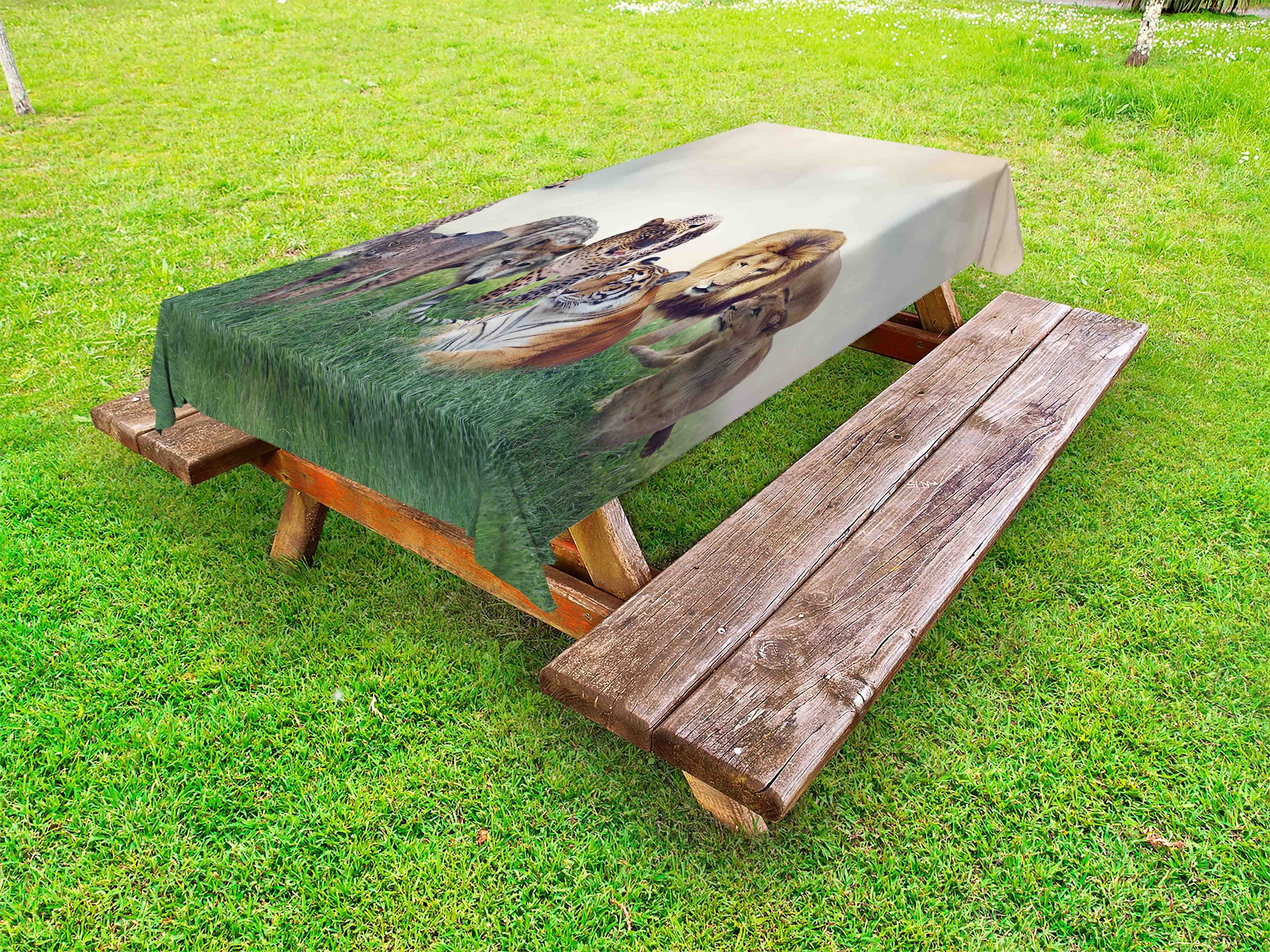 Abakuhaus Tischdecke dekorative waschbare Picknick-Tischdecke, Leopard Digitale Tiere auf Gras