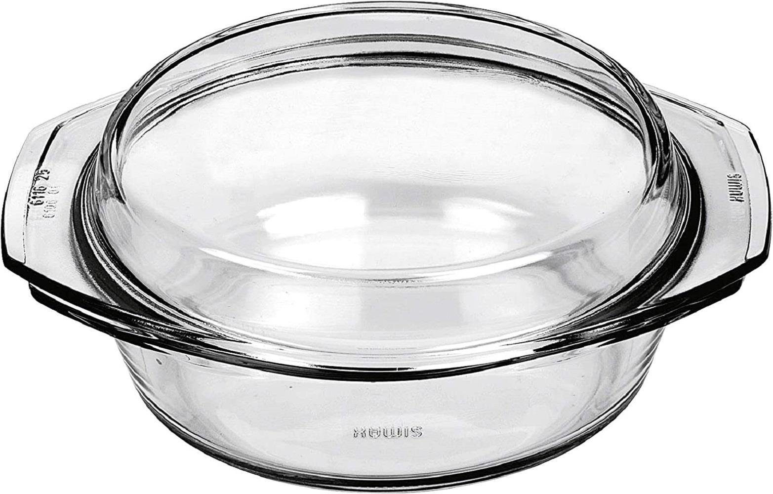 Auflaufform Bohemia Cristal Simax Schüssel rund mit Deckel flach 0,7 L