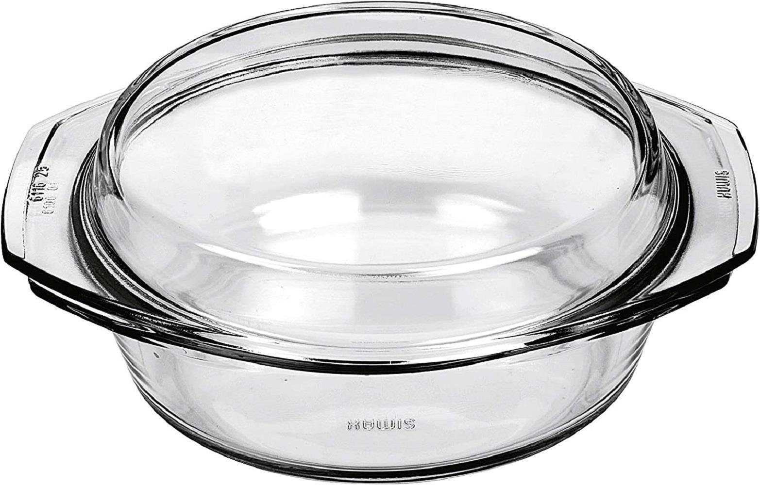 SIMAX Bohemia Cristal Auflaufform Schüssel rund mit Deckel flach 0,7 L, Glas