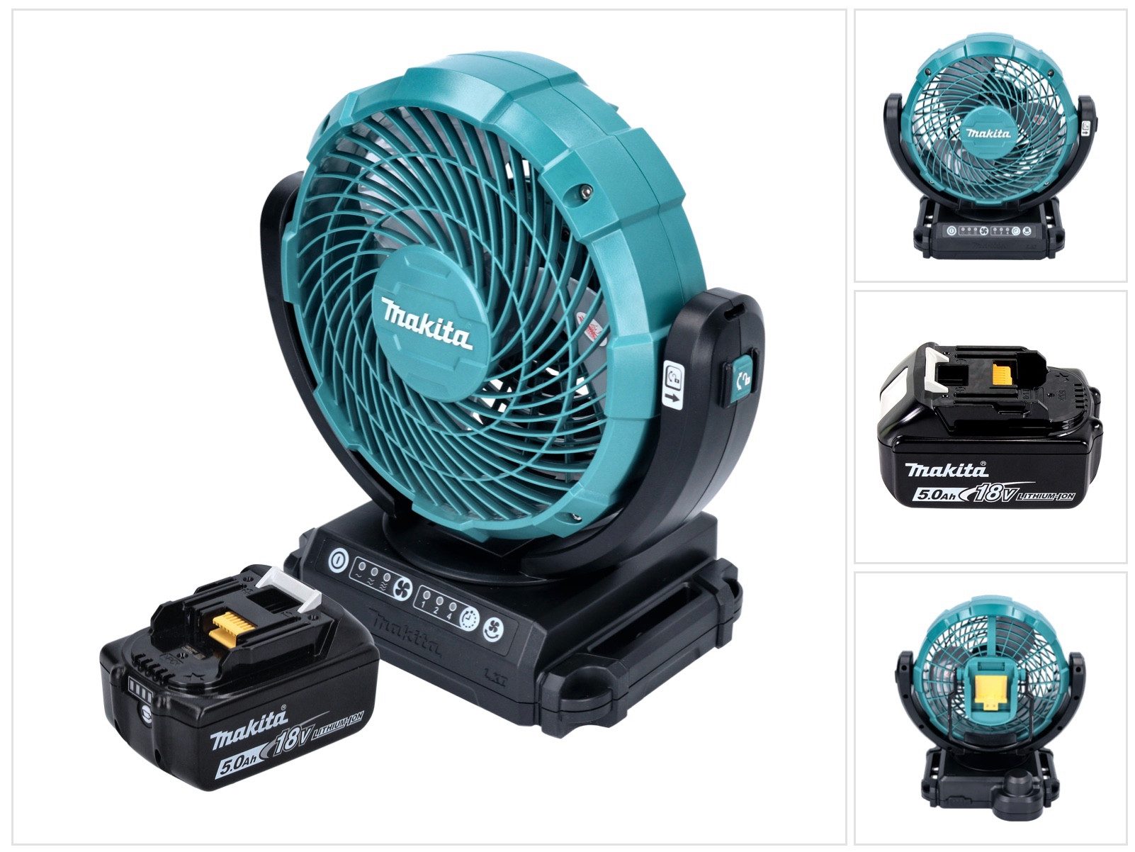 Makita Akku-Standventilator DCF 102 T1 Akku Ventilator Lüfter 18 V 18 cm + 1x Akku 5,0 Ah - ohne