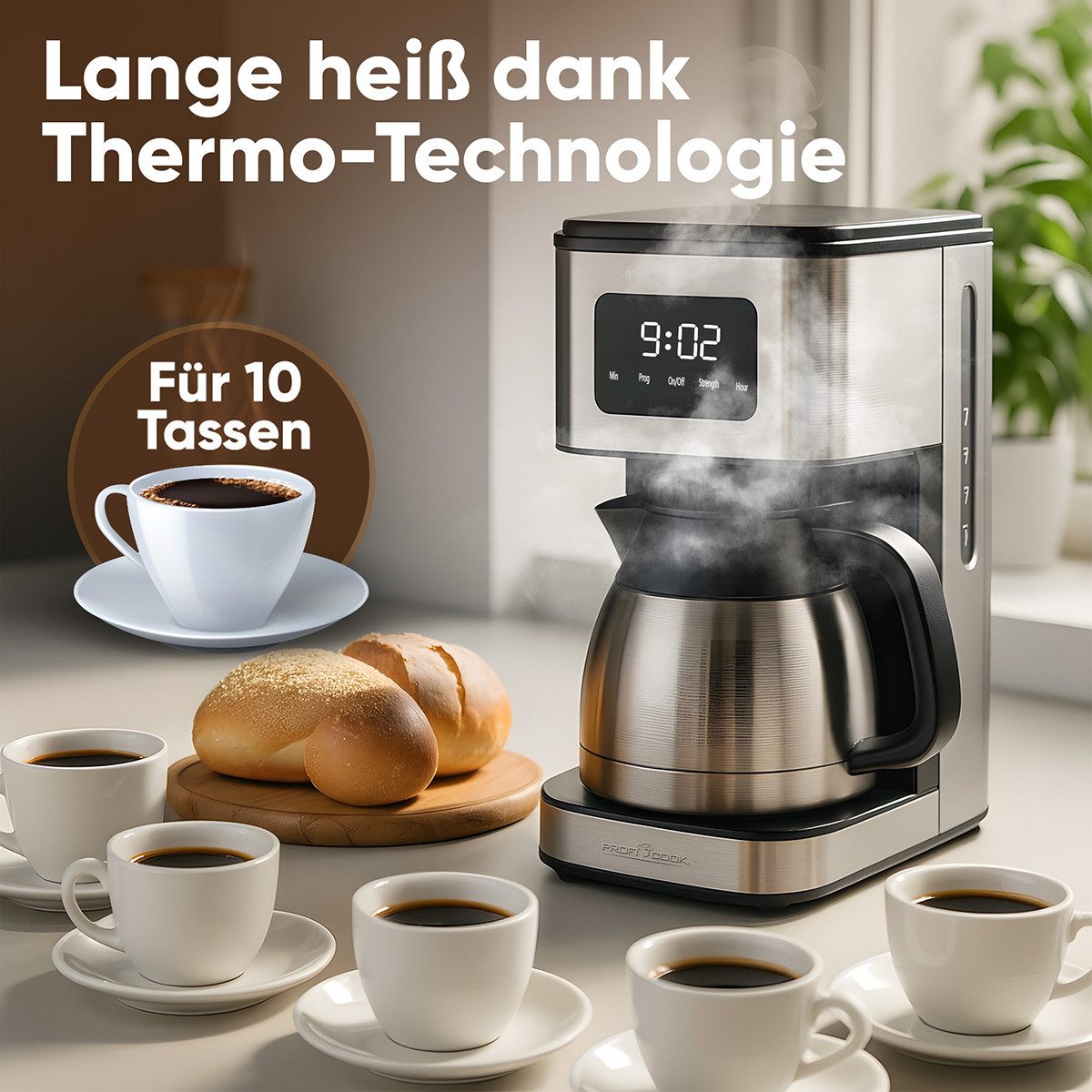 ProfiCook Filterkaffeemaschine PC-KA 1300, Kaffeemaschine mit Thermoskanne, bis zu 10 Tassen