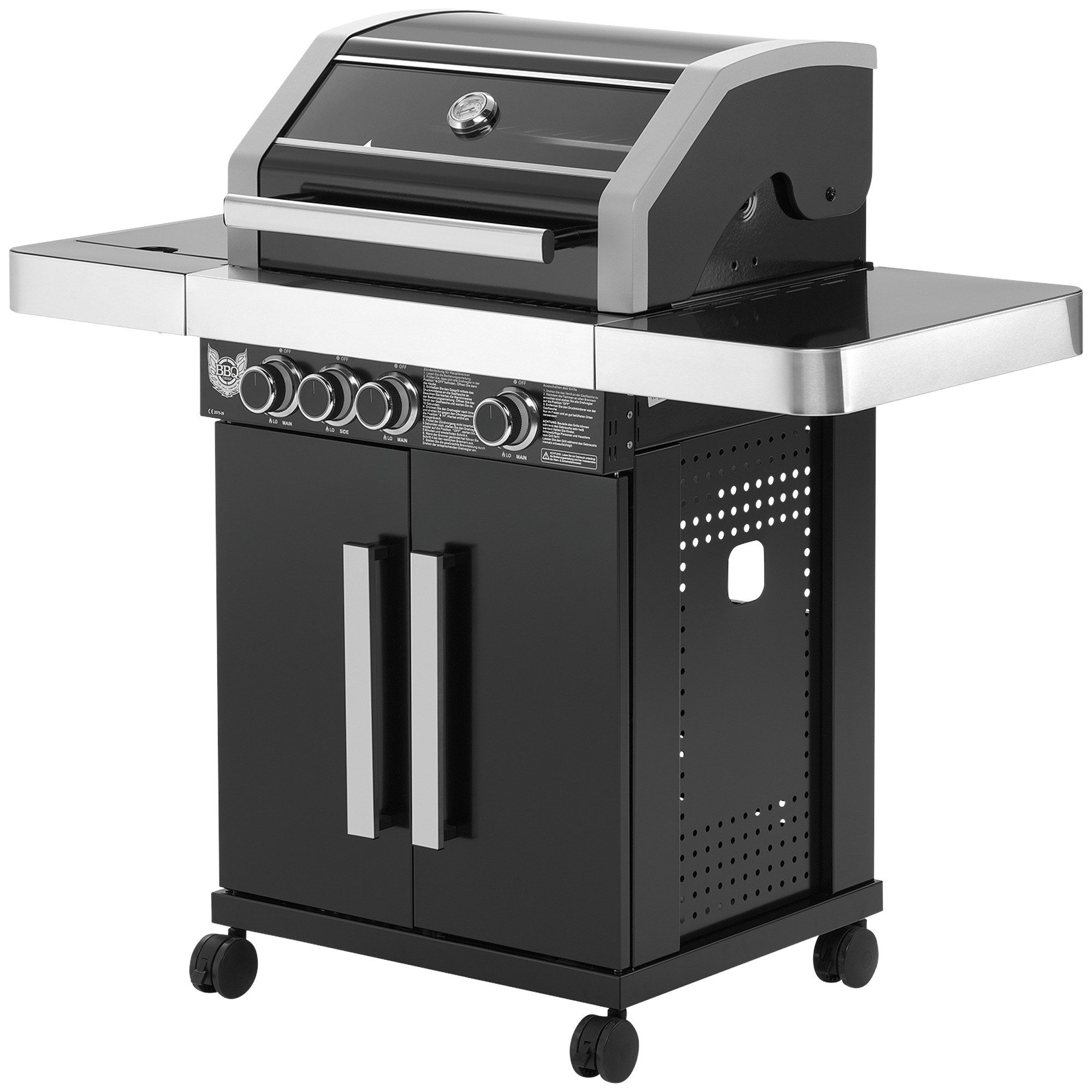 Gasgrill 6.0 - 3 Edelstahl Brenner, Seitenbrenner, 10,5 kW, Gusseisen Grillrost
