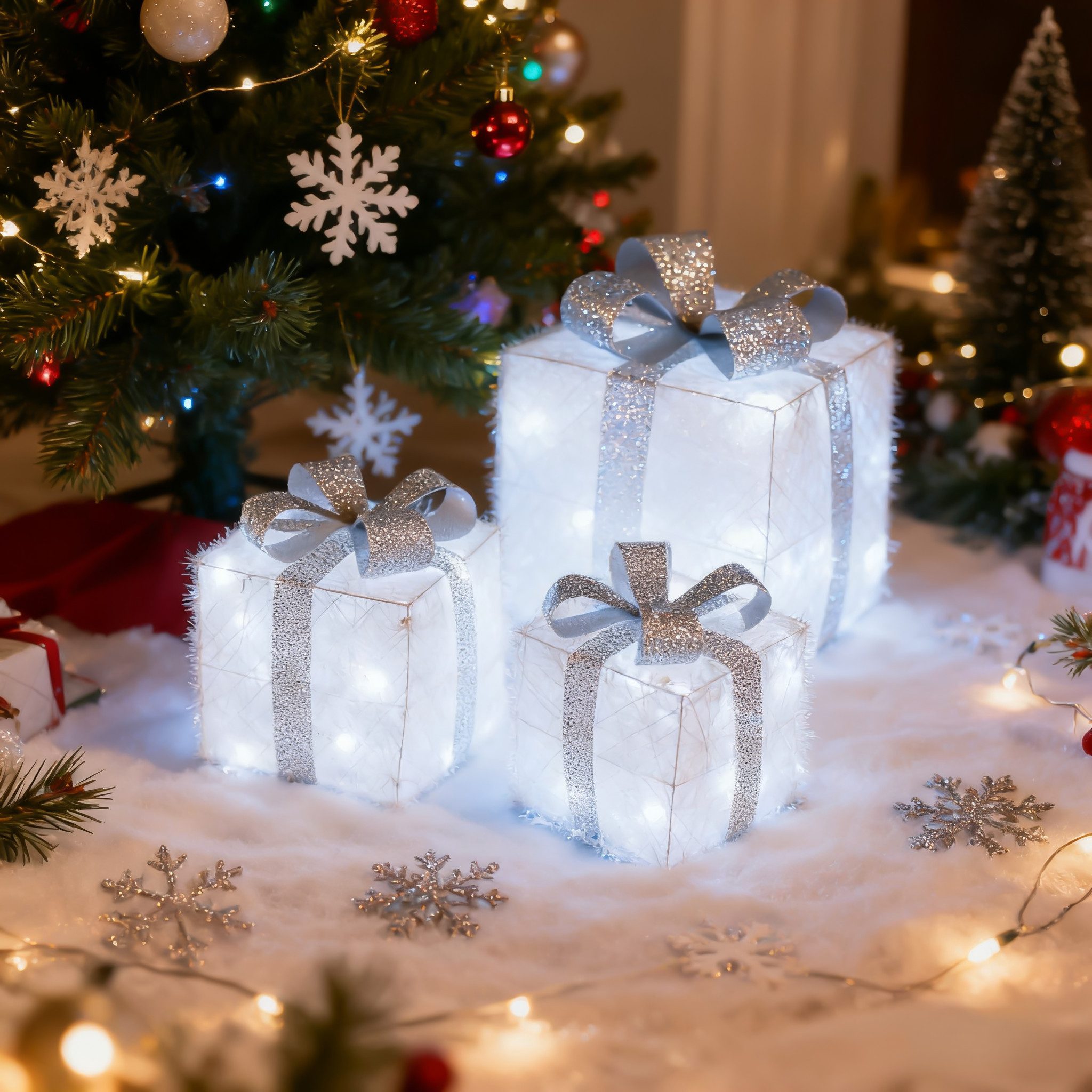 CCLIFE Weihnachtsfigur LED Geschenkbox 3er, Netzstecker Weihnachten Weihnachtenbox