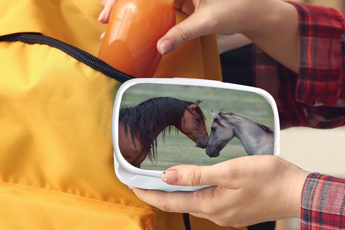Mustang-Pferde für legen und Jungs für Erwachsene, und MuchoWow Lunchbox aneinander, Köpfe Kunststoff, (2-tlg), Brotdose, weiß Brotbox wilde ihre Zwei Kinder Mädchen