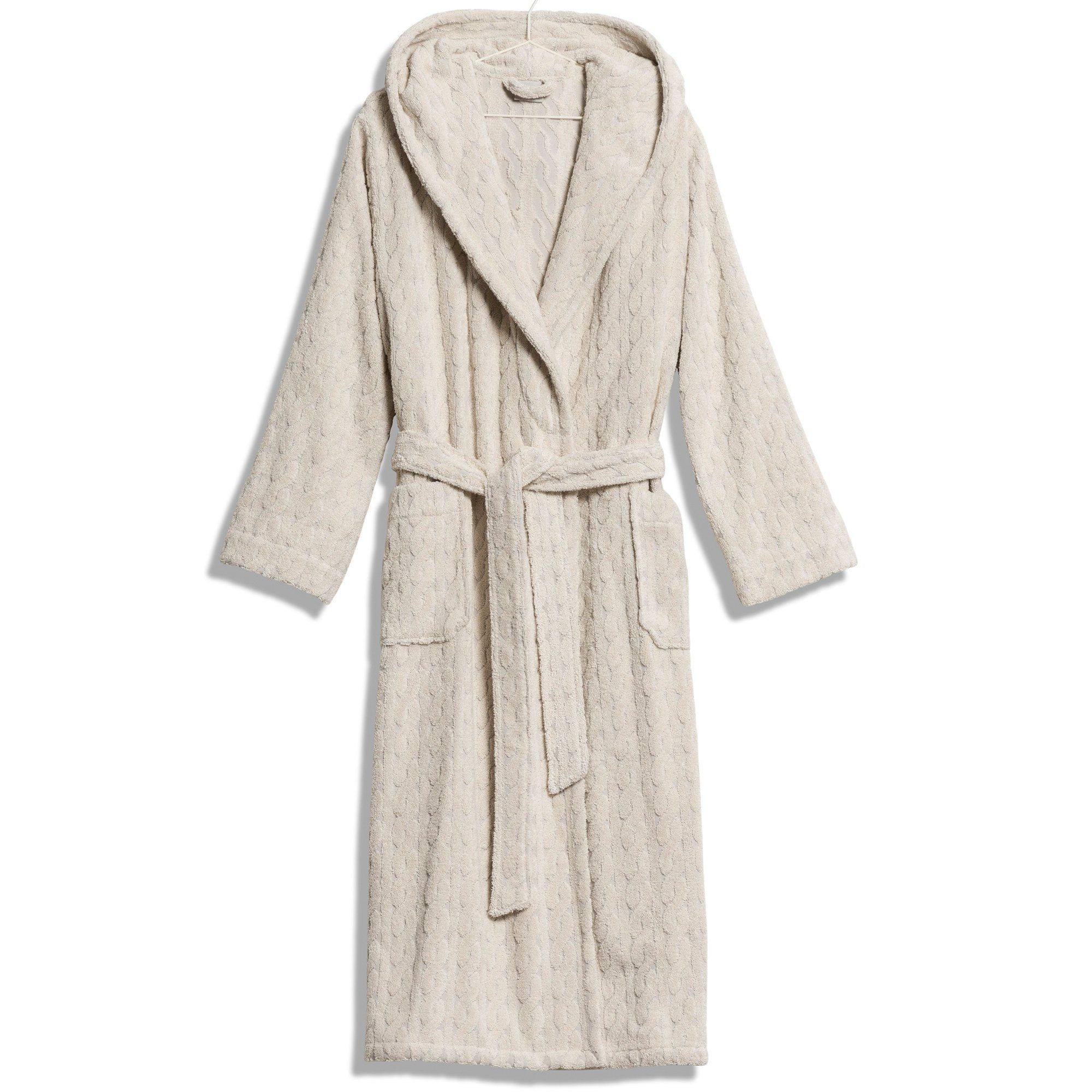 Möve Unisex-Bademantel Cosy Knits Zopf allover Kapuze Frottier, Kapuze, 100% Baumwolle