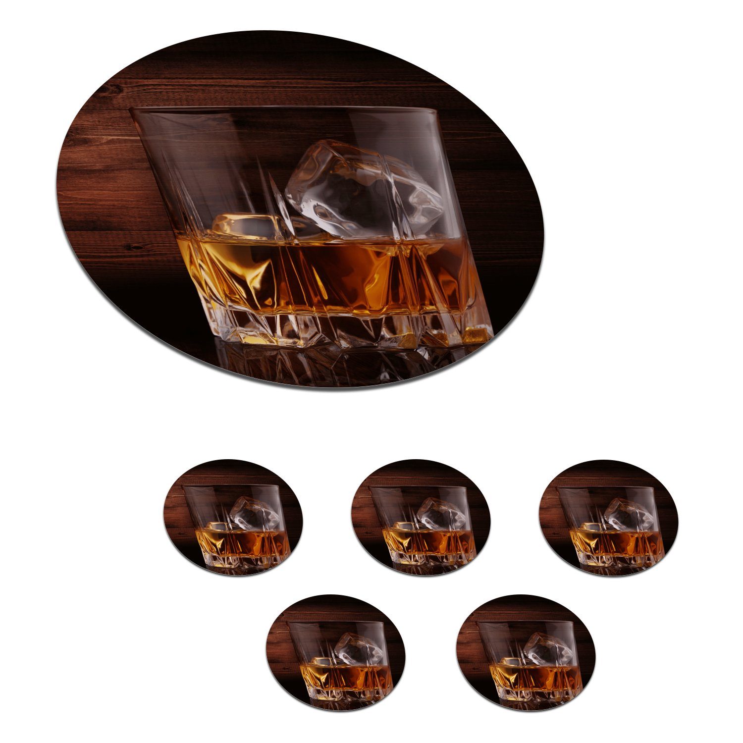 MuchoWow Glasuntersetzer Whiskey - Alkohol - Glas, Zubehör für Gläser, 6-tlg., Getränkeuntersetzer, Tassenuntersetzer, Korkuntersetzer, Tasse, Becher