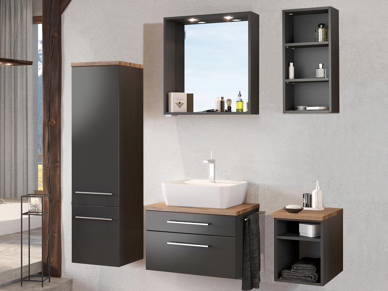 möbelando Badezimmer-Set Davos, (5-St), 140 x 47 cm (B/T)