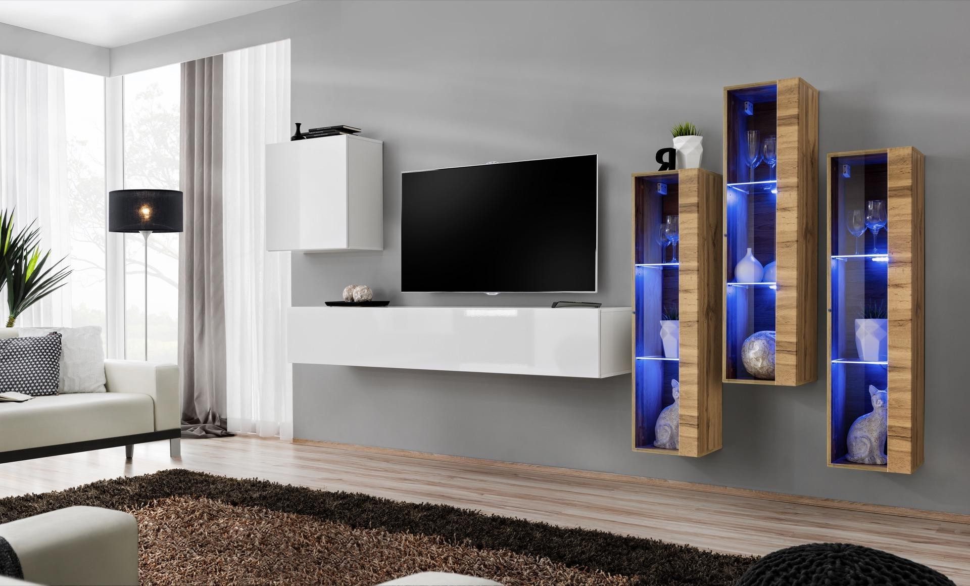 Xlmoebel Wohnwand 5tlg. Wohnzimmer Set aus Holz in modernem Hochglanz Design, (5-St), Made in Europa