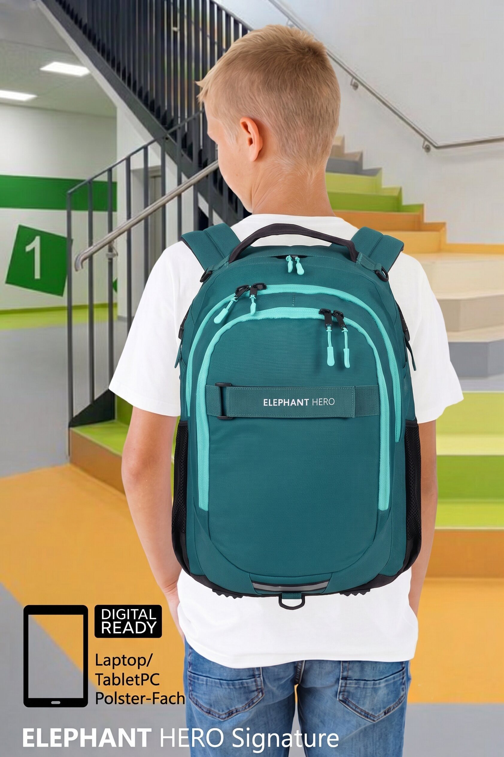 ELEPHANT Schulrucksack Hero Signature Schultasche (2 Teile Set), Rucksack + Mäppchen Box – Bild 3 von 5