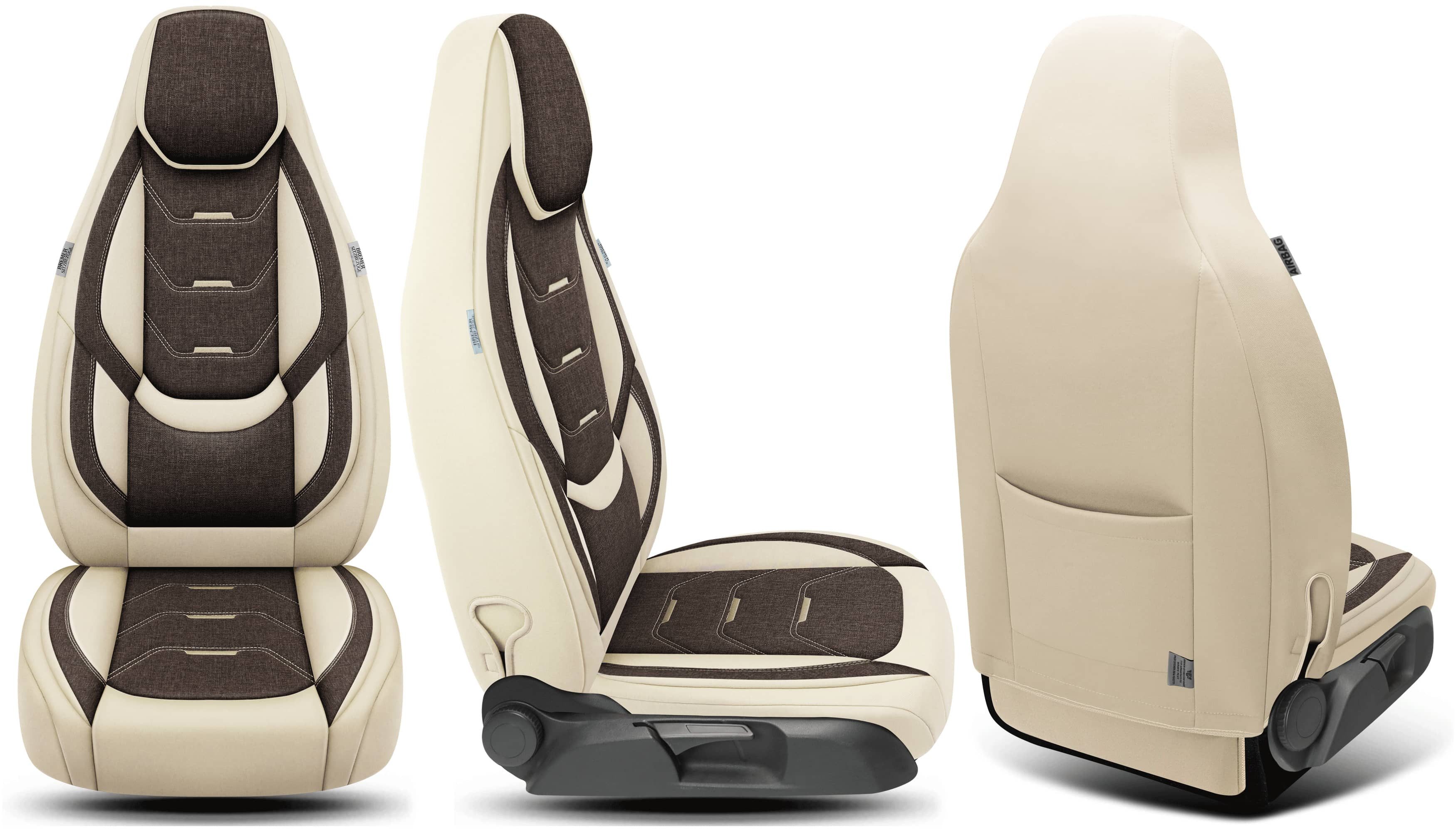 BREMER SITZBEZÜGE Autositzbezug für Dacia Lodgy Bj ab 2012 (H11), Set, Schonbezüge Sitzbezüge Fahrer und Beifahrer, in Beige/Braun