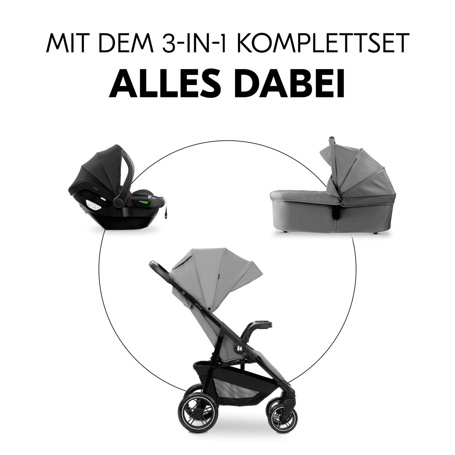 Hauck Kinder-Buggy Shop N Care Trio Set, (Set), inkl. Babyschale, Babywanne und Adapter
