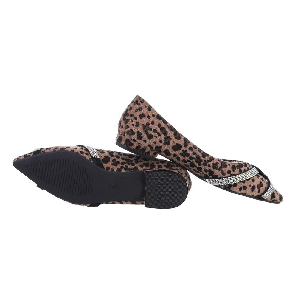 Ital-Design Damen Schlupfschuhe Freizeit Ballerina (82095465) Blockabsatz Klassische Ballerinas in Leo