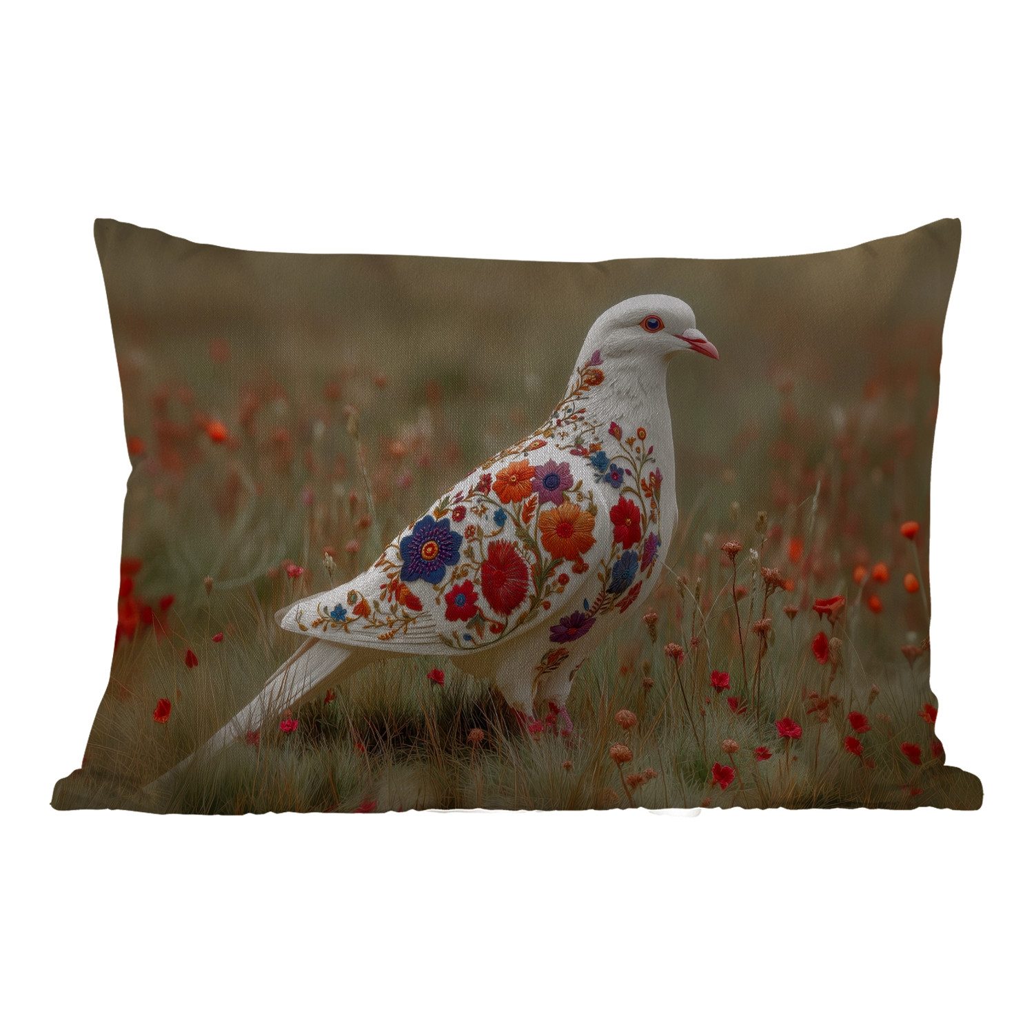 MuchoWow Dekokissen Taube - Blumen - Natur, Outdoor-Dekorationskissen, Kissen, Kissenbezug, 60x40 cm