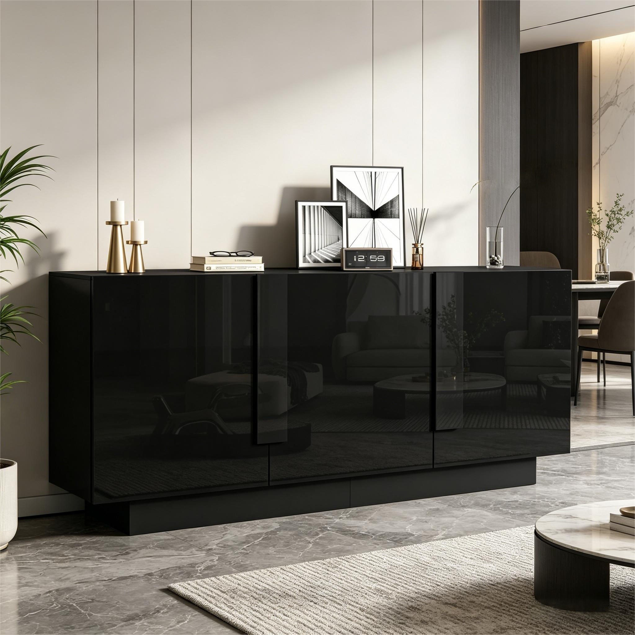 Odikalo Sideboard Wohnzimmerschrank mit 3 Türen (35 x 160 x 60 cm, Hochglanz-Aufbewahrung, 6 Ablagefächern und viel Stauraum.Breiter Schrank, Spanplatte)