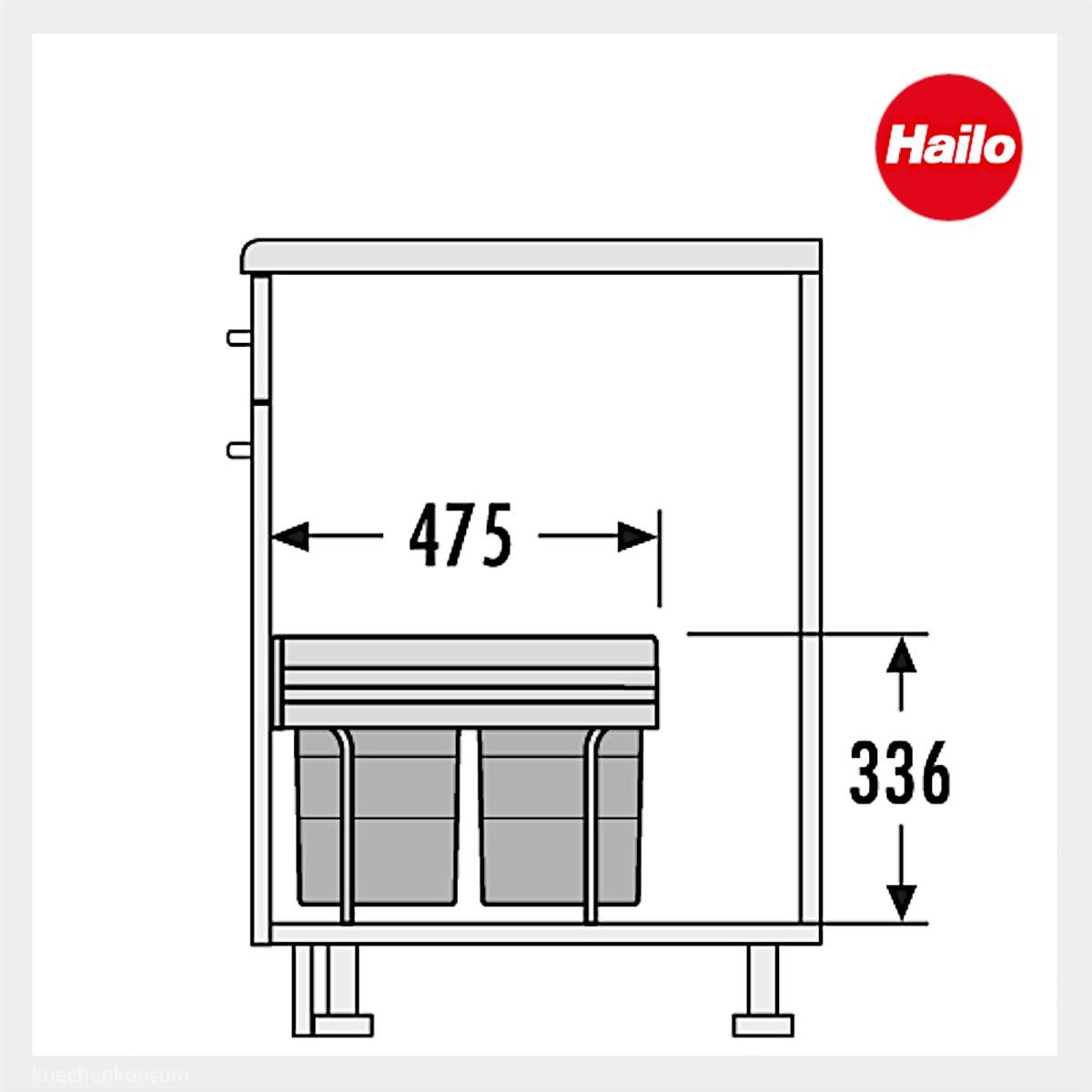 Hailo Einbaumülleimer Hailo Abfallsammler 3642131 Raumspar-Tandem 2x 8,5 + 18 Liter hellgrau