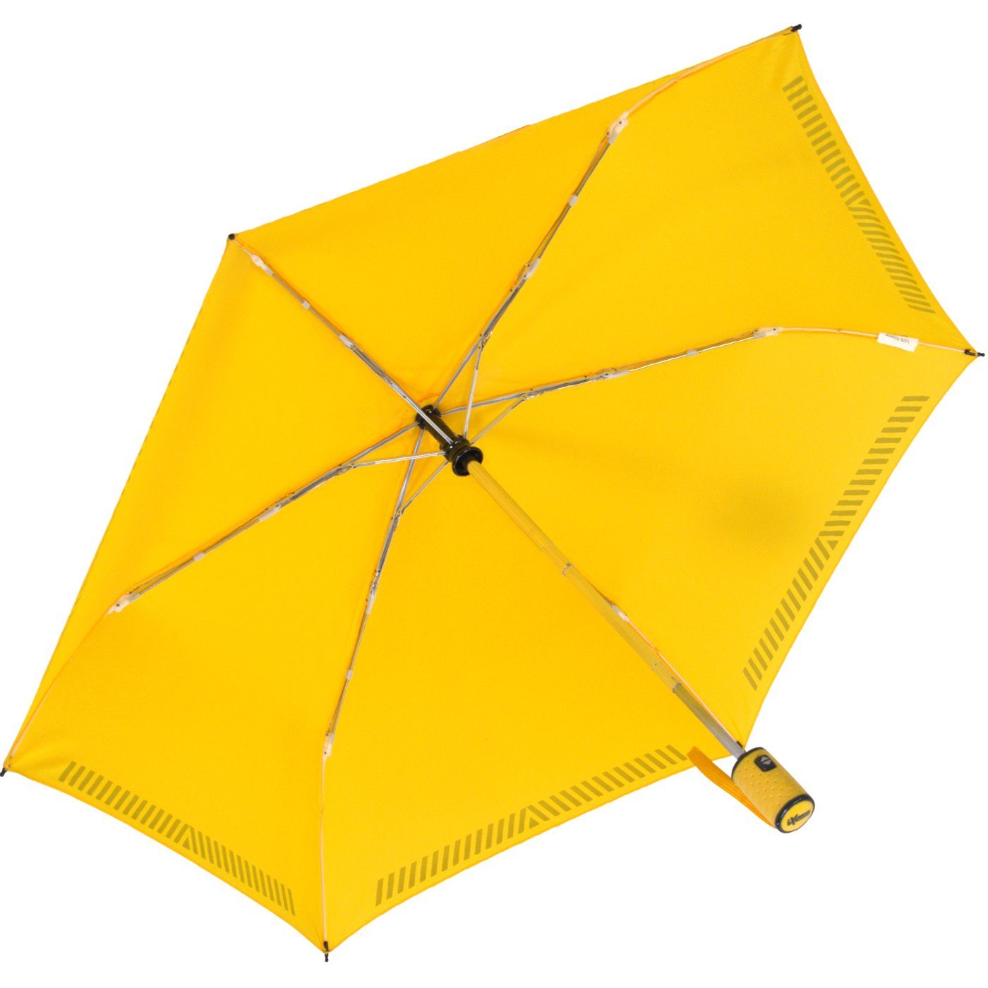 iX-brella Taschenregenschirm Kinderschirm mit Auf-Zu-Automatik, gelb - Reflex-Streifen Sicherheit durch reflektierend